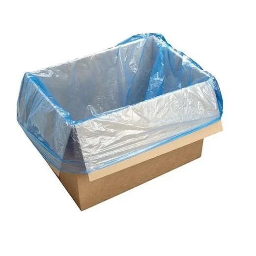 Cardboard box with a blue disposable plastic liner inside.