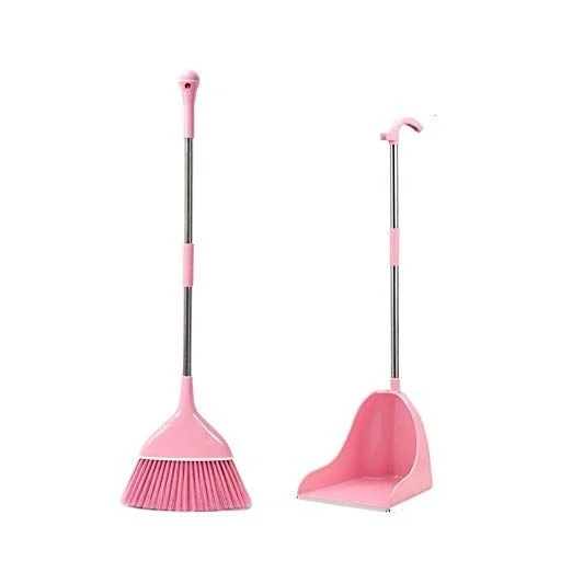 Pink broom and dustpan set.