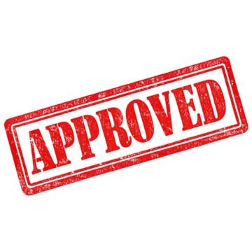 Red rubber stamp reading 'APPROVED' on white background.