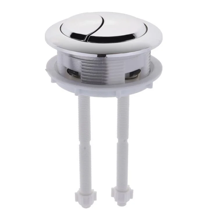 Close-up of a shiny metallic drain stopper with two screws and white plastic components.