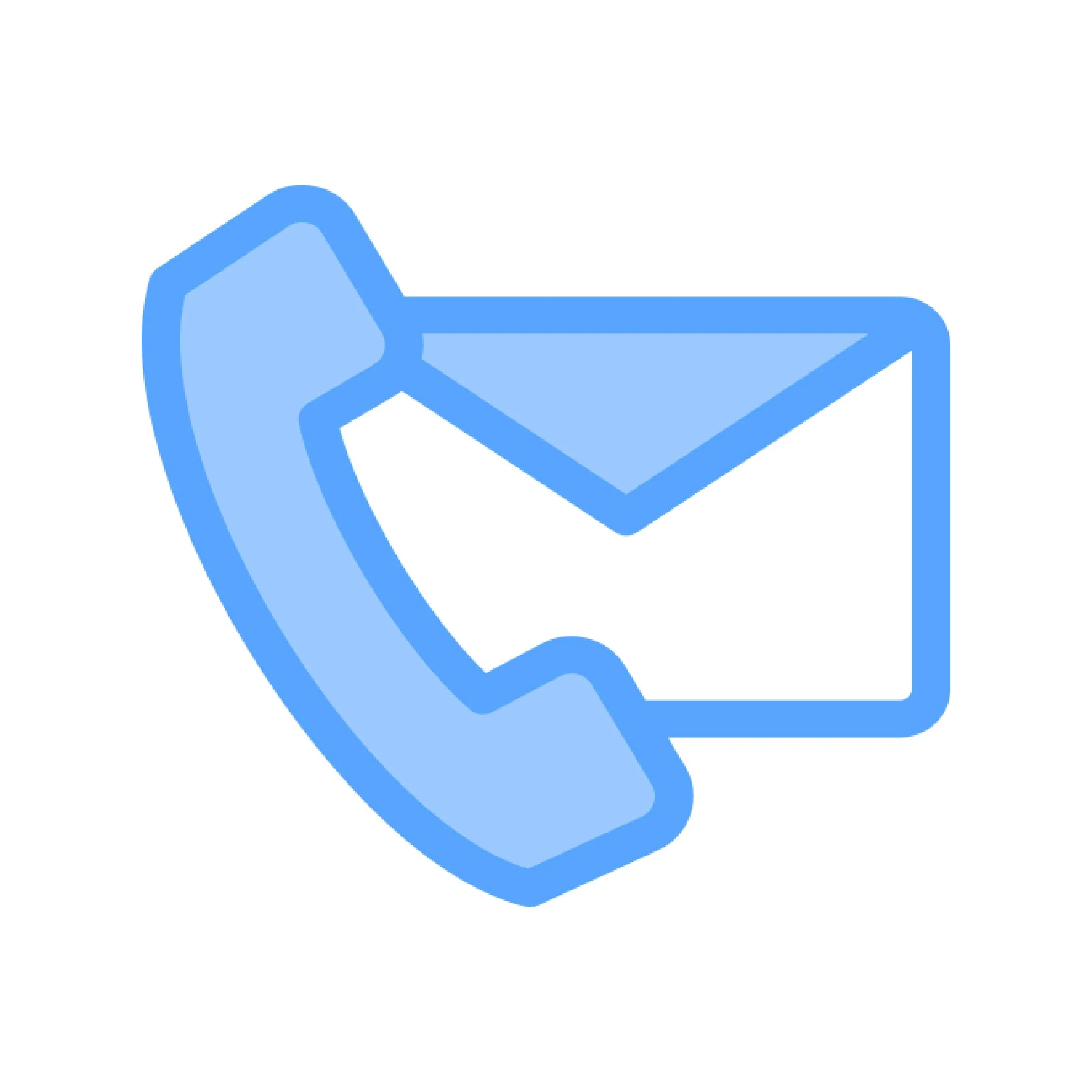 Icono de teléfono y sobre en tonos azules.