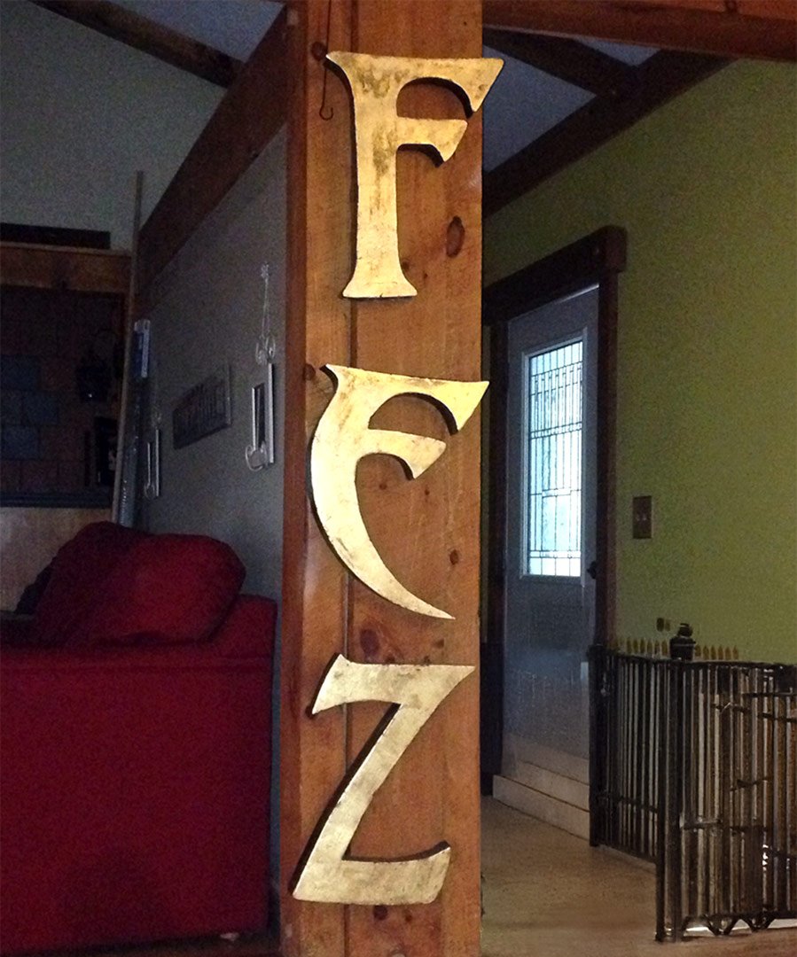 Steel and gold leaf sign made for mediterranean restaurant, Saugerties, NY (since closed)
