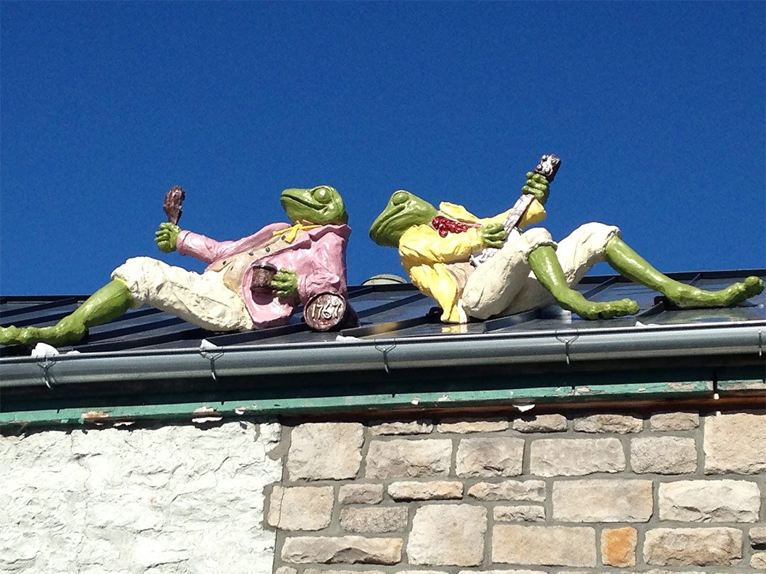 Fiberglass frog sculptures made for the roof of the Frogmore Restaurant, Kingston, NY (since closed)