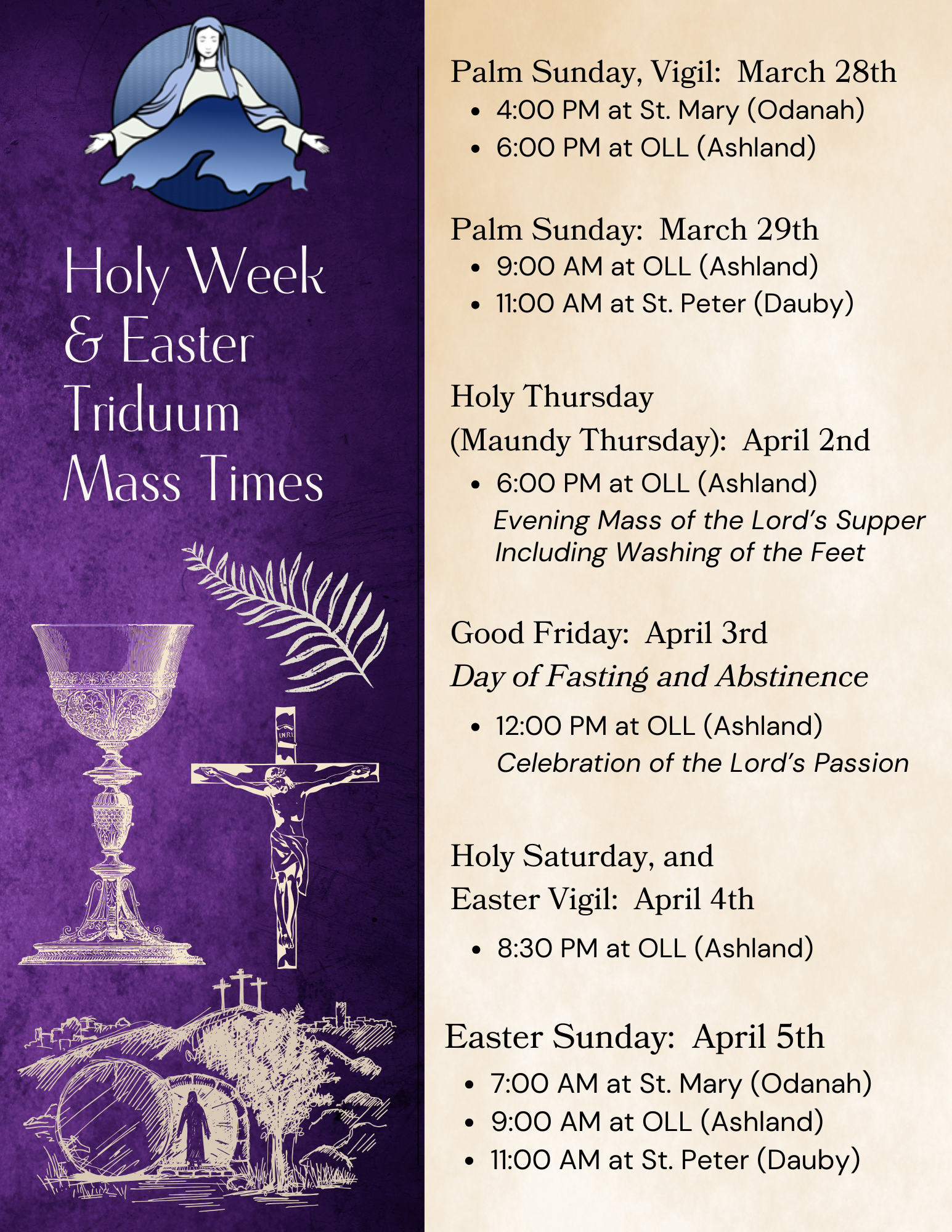 Holy Week Schedule — Our Lady of the Lake, Ashland