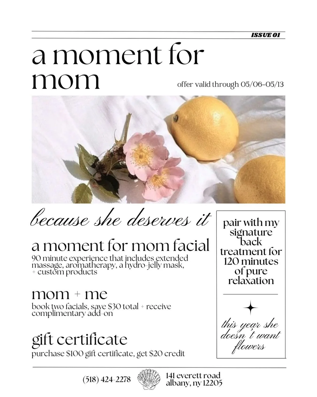 a moment for mom 🌷

this mother&rsquo;s day, give her the gift of rest, renewal, + intentional care 🤍 this limited-time experience allows her to slow down, reset, + feel truly taken care of 

three options are available to you 🌷 because she deserv