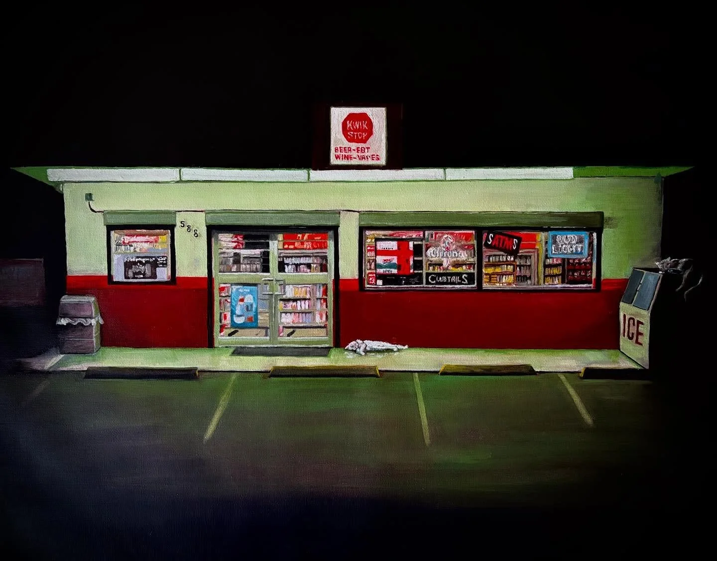&ldquo;Fluorescent Rest Stop&rdquo; 14x18 Oil on Canvas

🥤⛽️ 🐈&zwj;⬛ There are aspects of this painting I really love and there are definitely some lessons on what to do better in the next one -  you gotta know when to stop! Thank you to @luke_lana