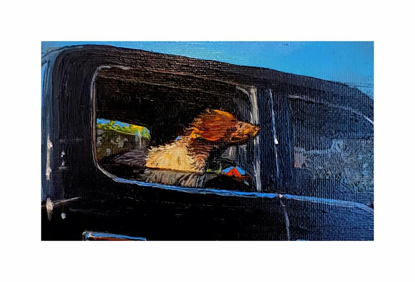 Another mini painting. This one is 5x3 and clearly still very wet. I had a small frame to use and I thought Virginia here would be perfect for it. 🍃#oilpaint #petportrait