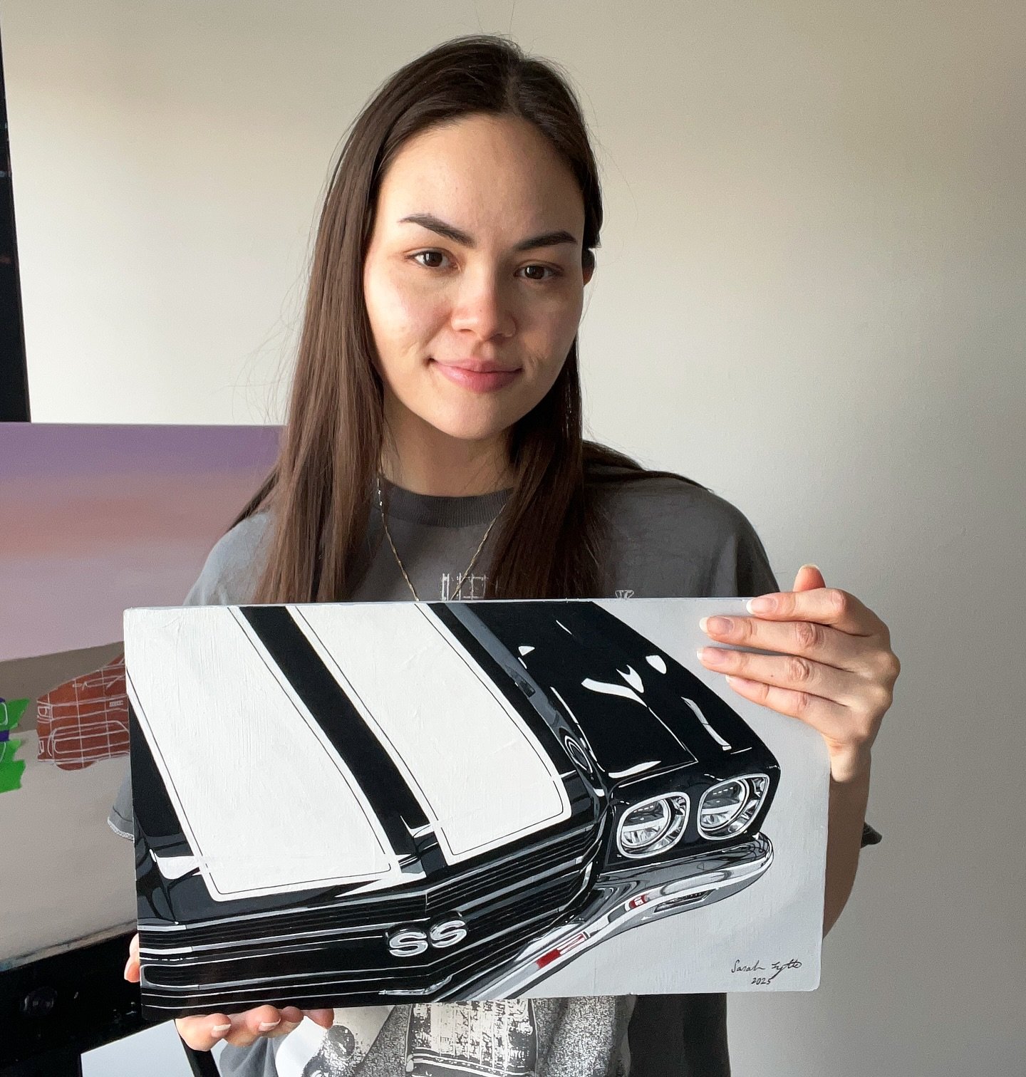 Some photos of my most recent Chevelle painting. 🖼️ Do you guys like muscle cars or supercars more? I&rsquo;m undecided still 🤷&zwj;♀️ 

Next post will be a bike&hellip; 🏍️ 👀

#chevelle #chevrolet #1970chevelle #collectorcar #musclecar #chevellep