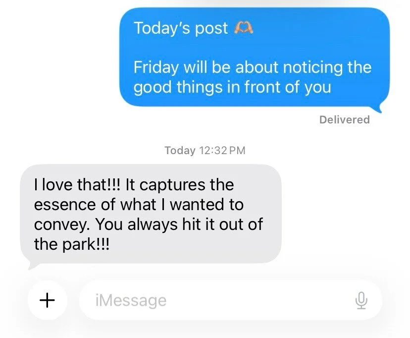 Happy clients, happy me.

I sent over a post I made for a client and this was her response.

I love when I can take the marketing off of my client&rsquo;s plate and execute it with their exact frame of mind and vision. 

Candid testimonials like this