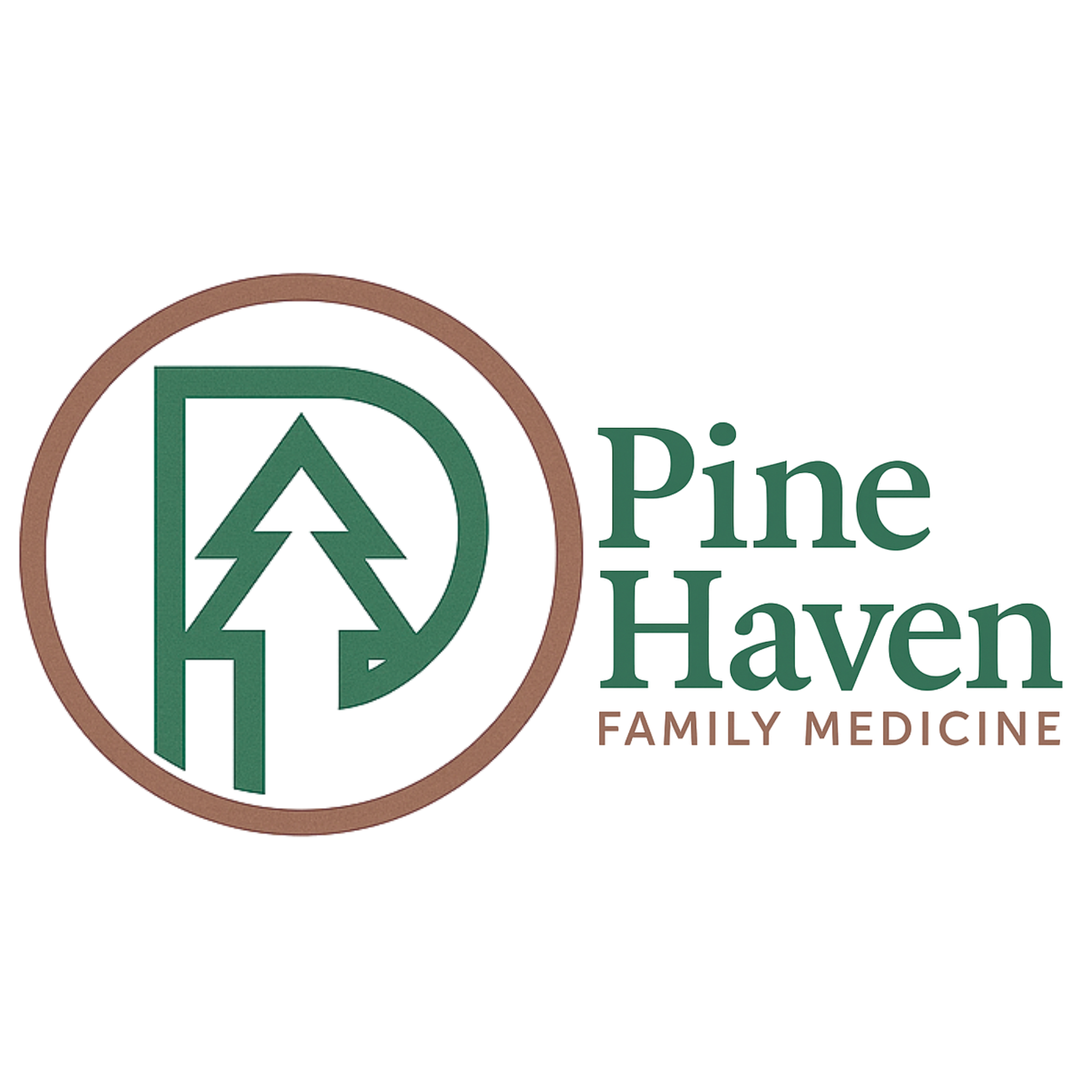 Logo for Pine Haven Family Medicine featuring a stylized pine tree within a circle and the text 'Pine Haven Family Medicine'.