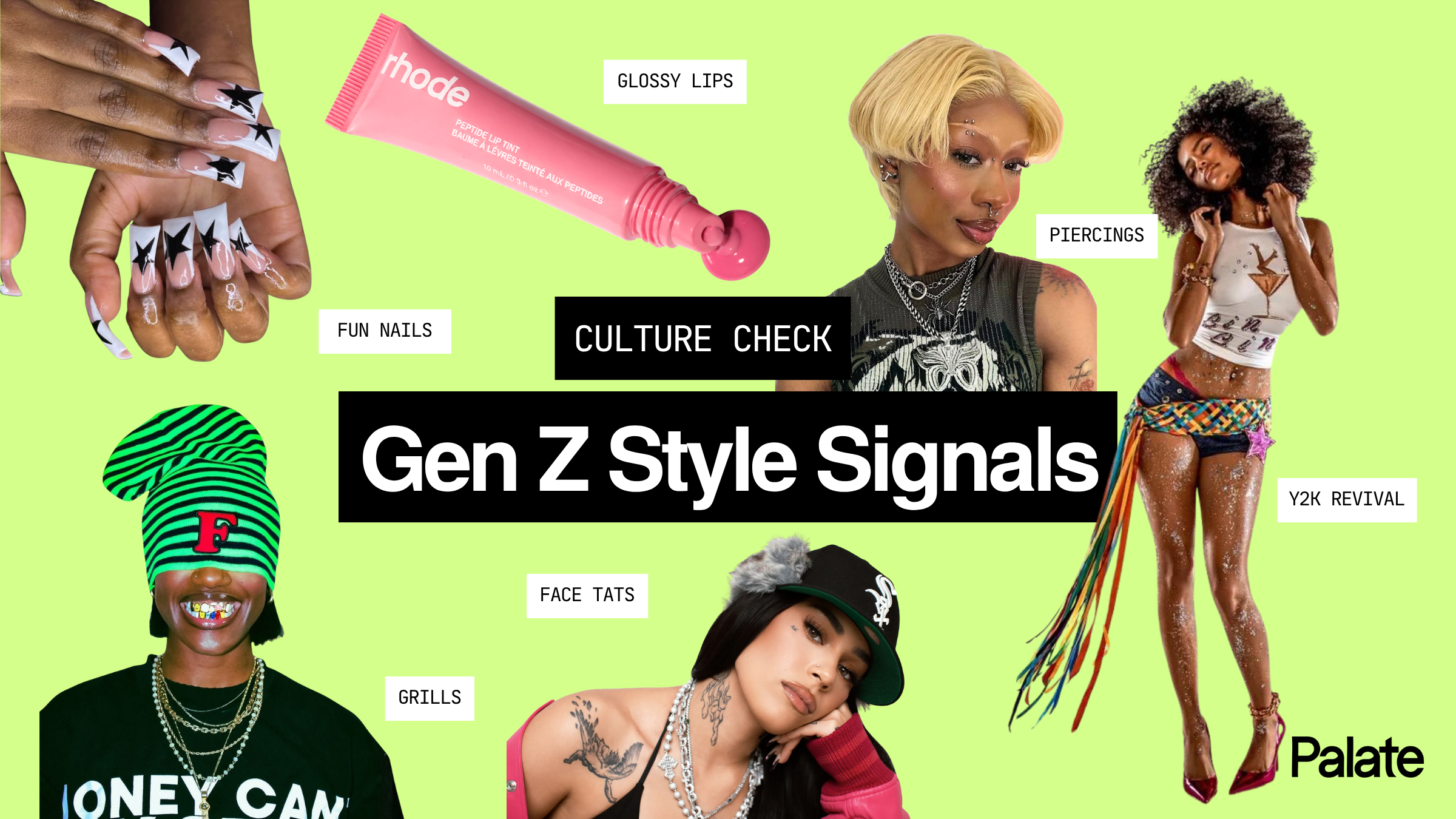 Gen Z style signals influencing artist branding including nails, grills, piercings and Y2K fashion