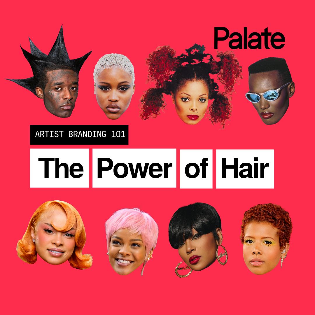 Artist Branding 101 featuring iconic hairstyles from artists across music and culture including Lil Uzi Vert, Eve, Janet Jackson, Grace Jones, Ice Spice, Rihanna, Monica and Kelis.