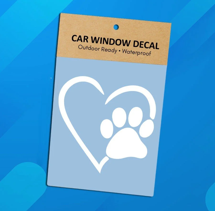 Heart with Dog Paw White Vinyl Sticker
