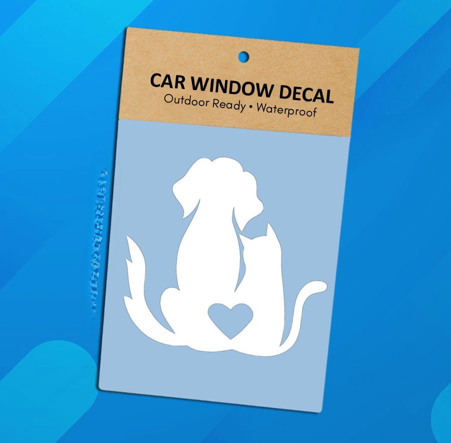 Dog & Cat Heart White Vinyl Sticker