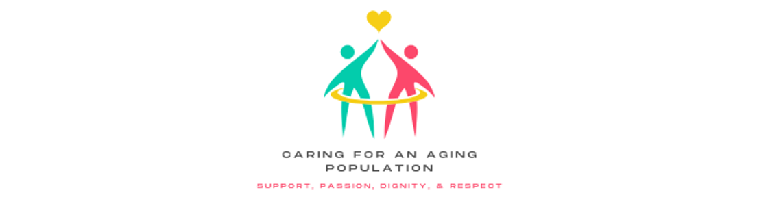 Aging Out Loud Logo that is two people in a ring both reaching for a heart. Text says "Caring for an Aging Population. Support, Passion, Dignity & Respect"