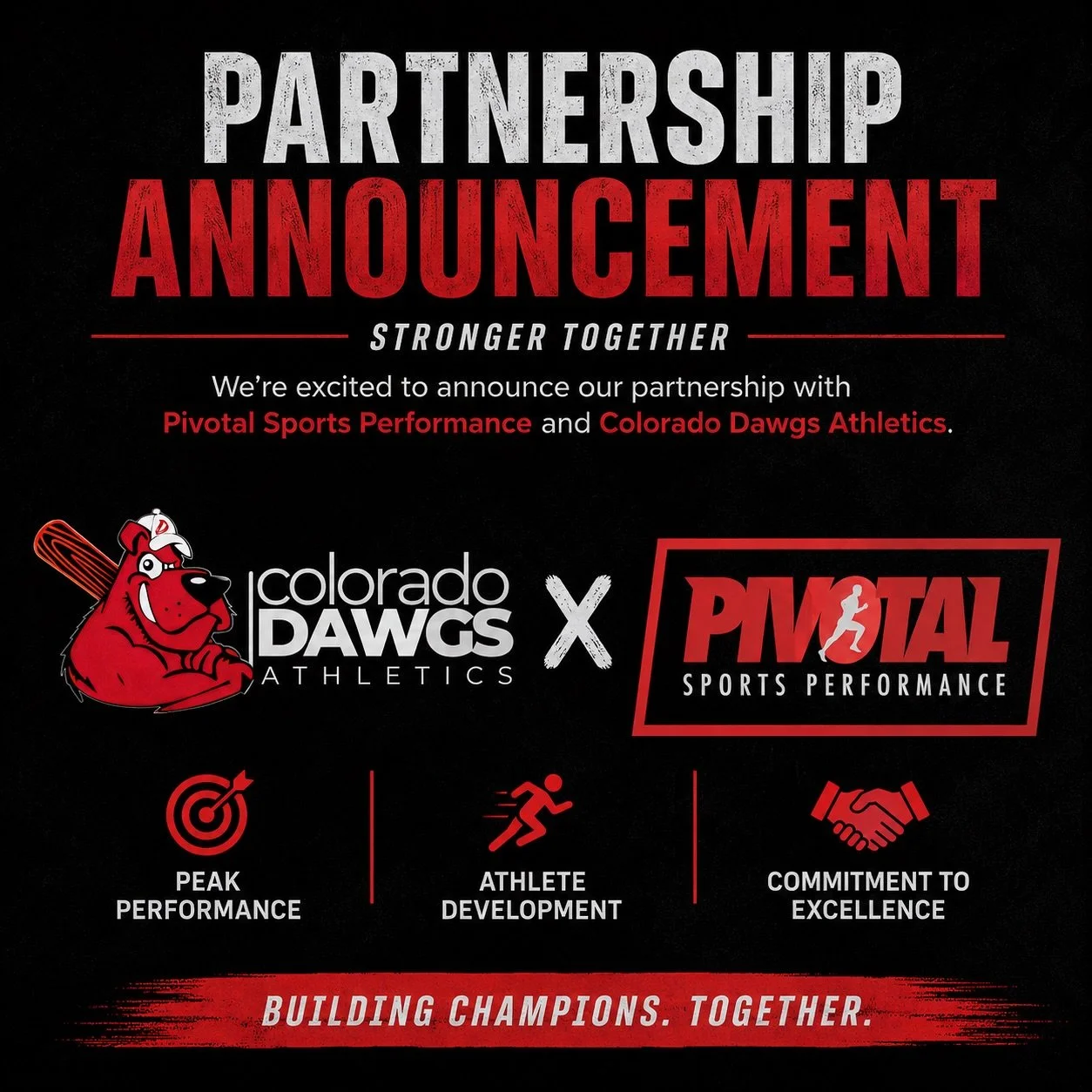 BIG NEWS DAWG FAM! 🐾💪

We are excited to officially announce our partnership with Pivotal Sports Performance! Send us a message to get more details!

At Colorado Dawgs Athletics, our mission has always been bigger than wins and losses. We want to d