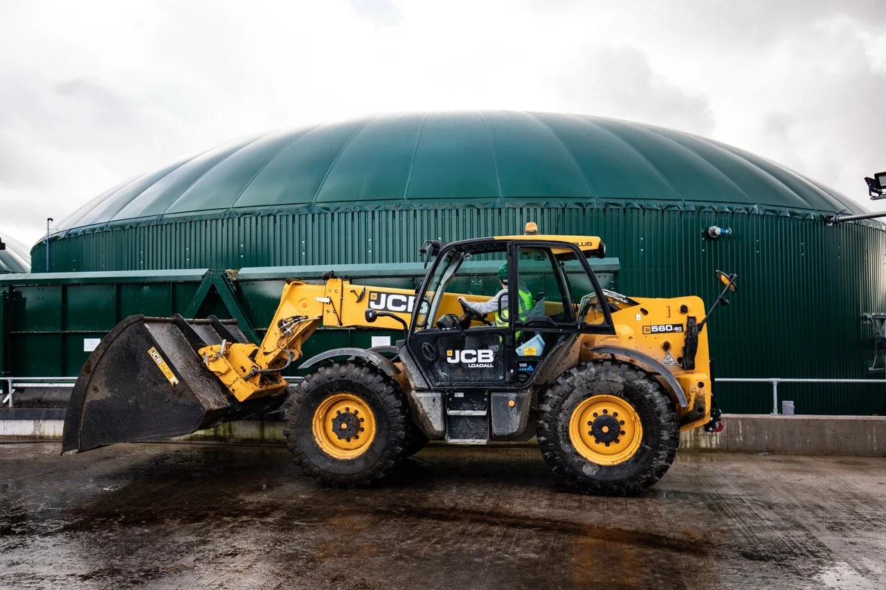 AD digester plant with JCB digger construction equipment