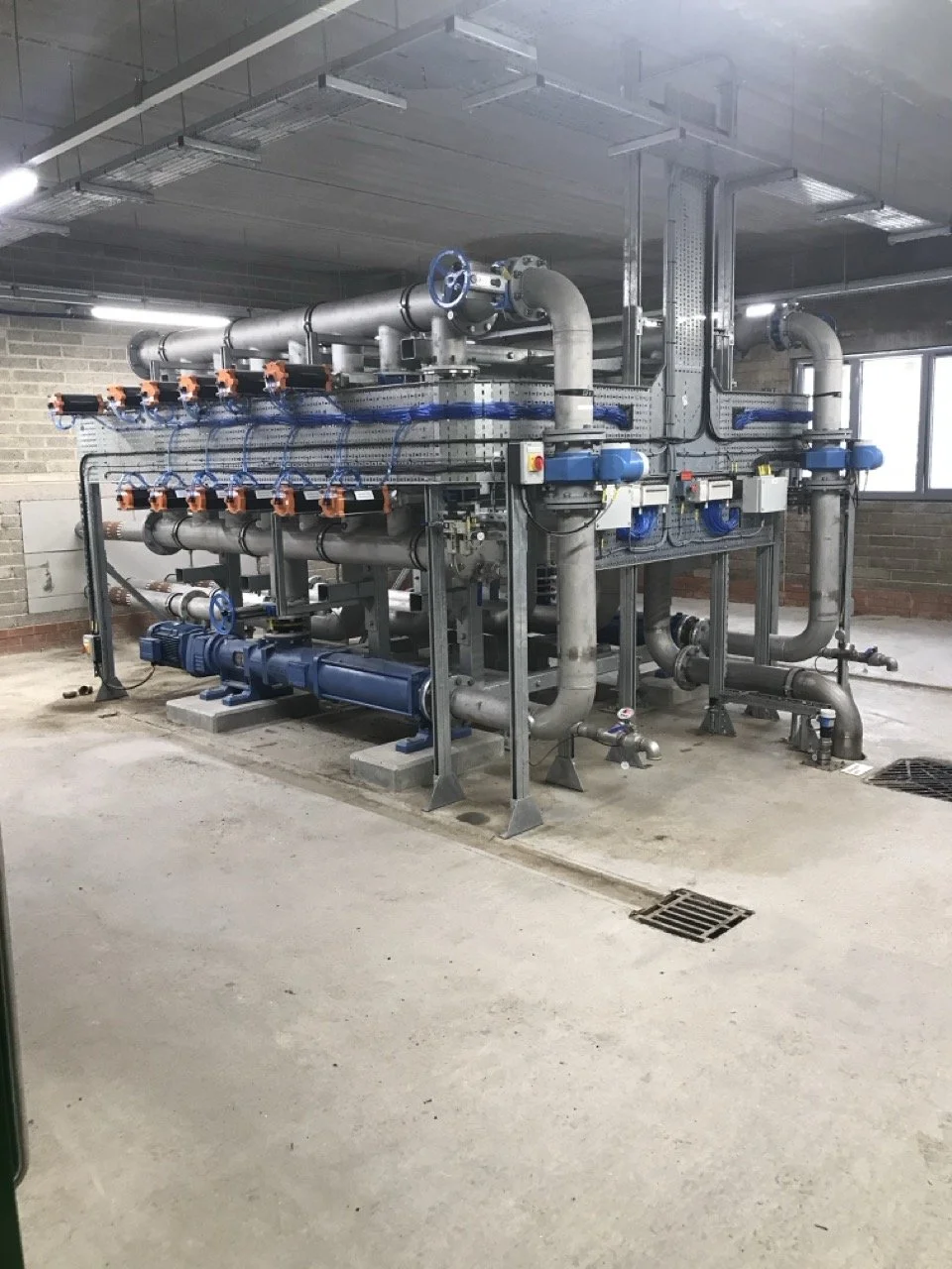 large pipework biogas plant, sludge and engine