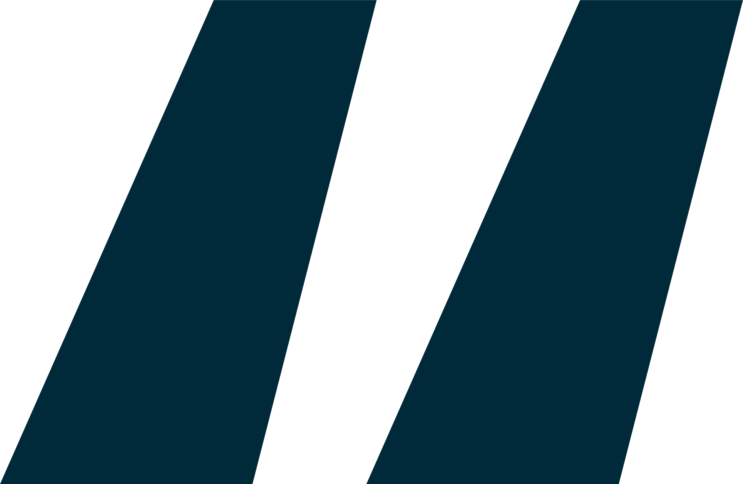 Stylized logo with three dark teal slanted stripes separated by black space.