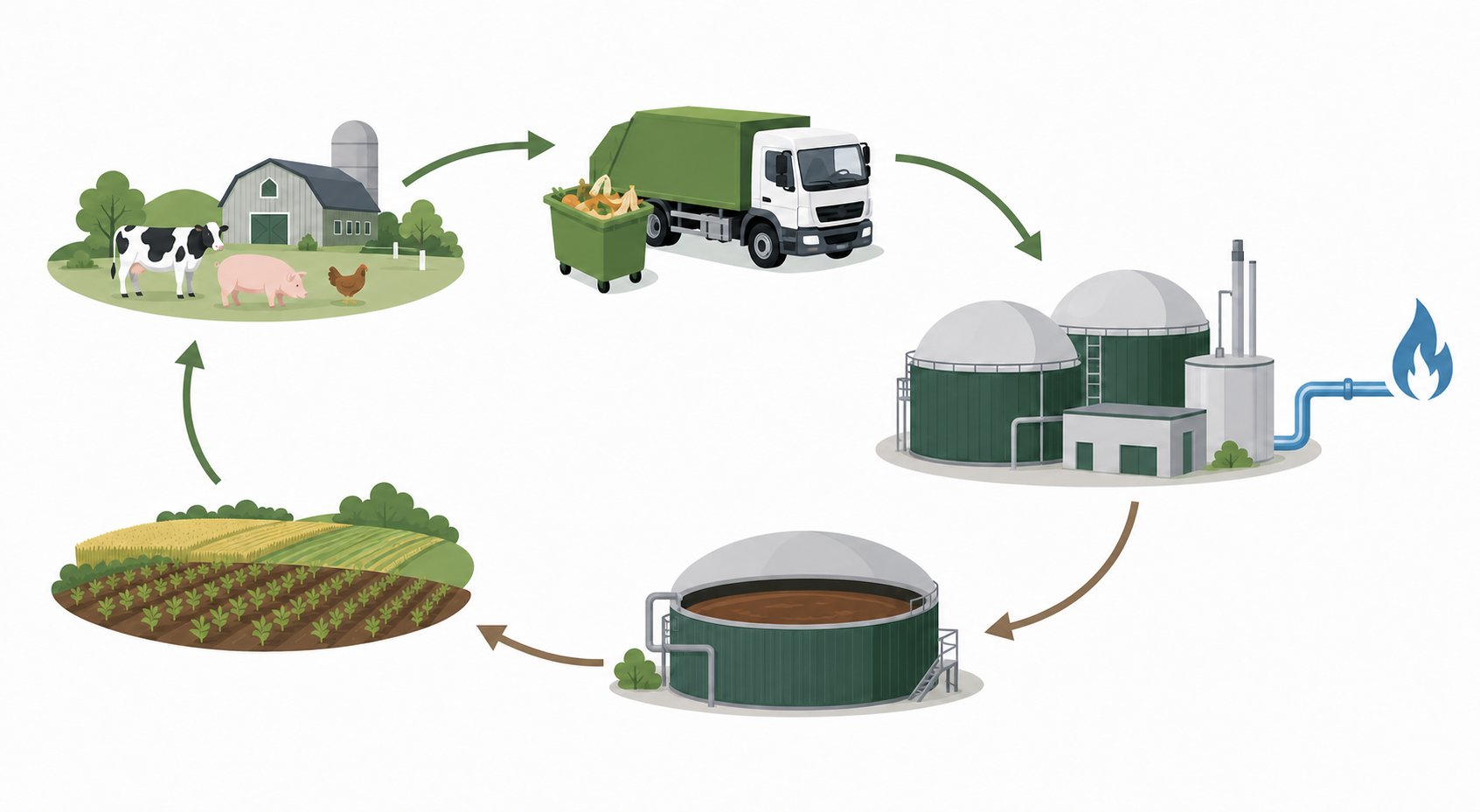Local anaerobic digestion feedstock and digestate nutrient cycle diagram
