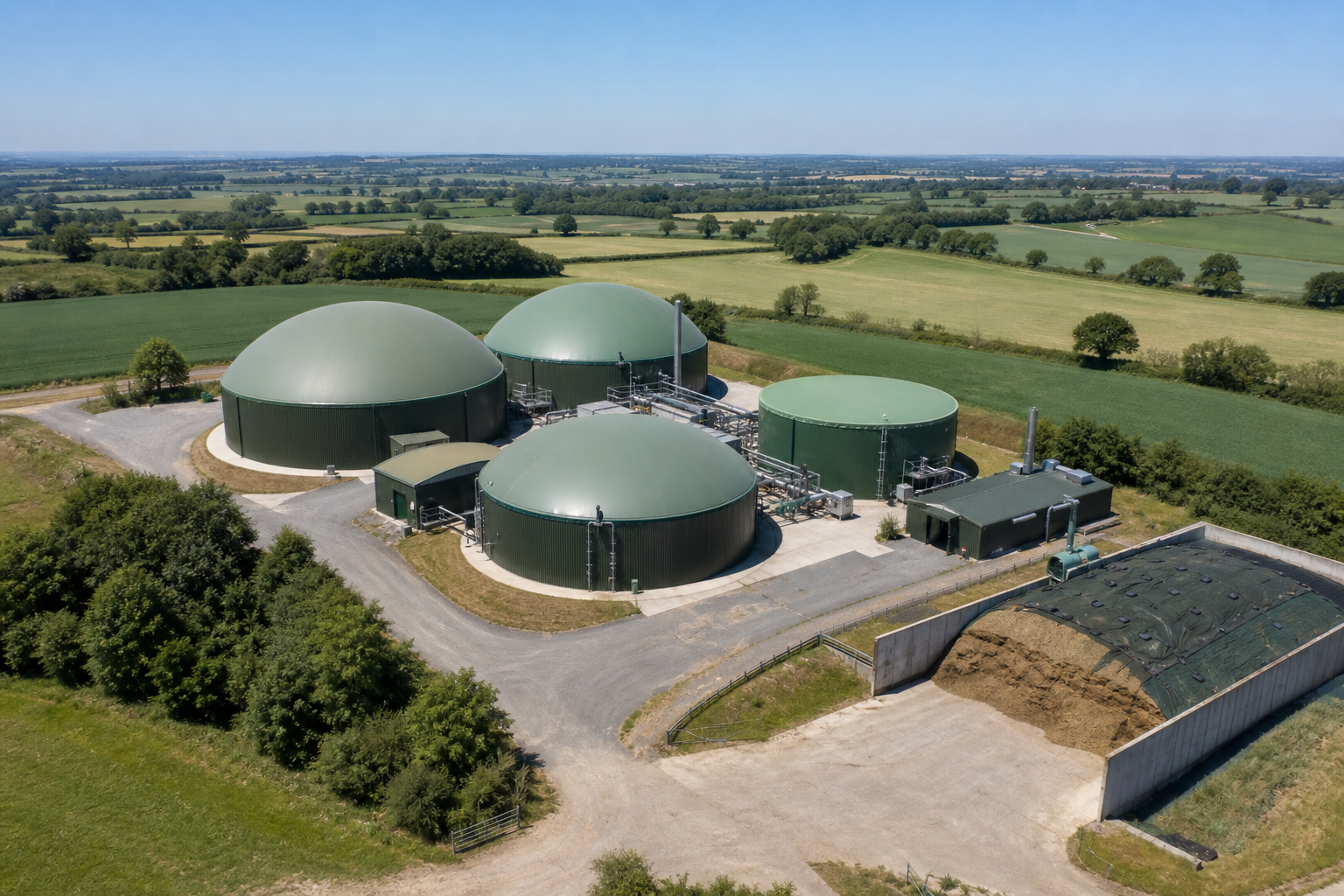 Aerial view of UK anaerobic digestion plant during a plant health check inspection