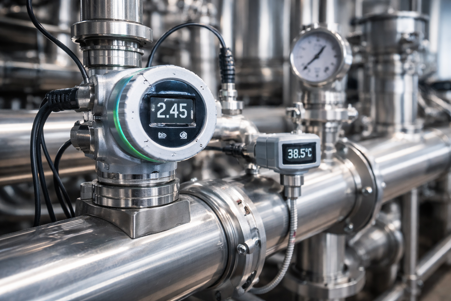 IoT sensors installed on anaerobic digestion plant pipework for real-time data collection
