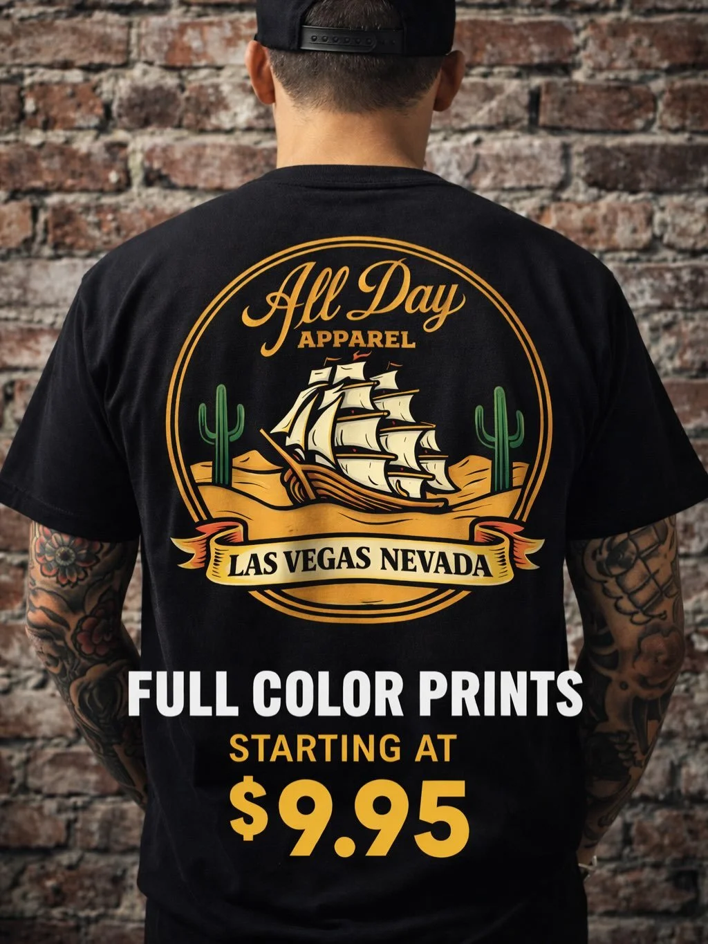 Need prints for your brand, bar, shop, event, or crew?
Full color tees starting at $9.95 &mdash; fast + clean + durable!