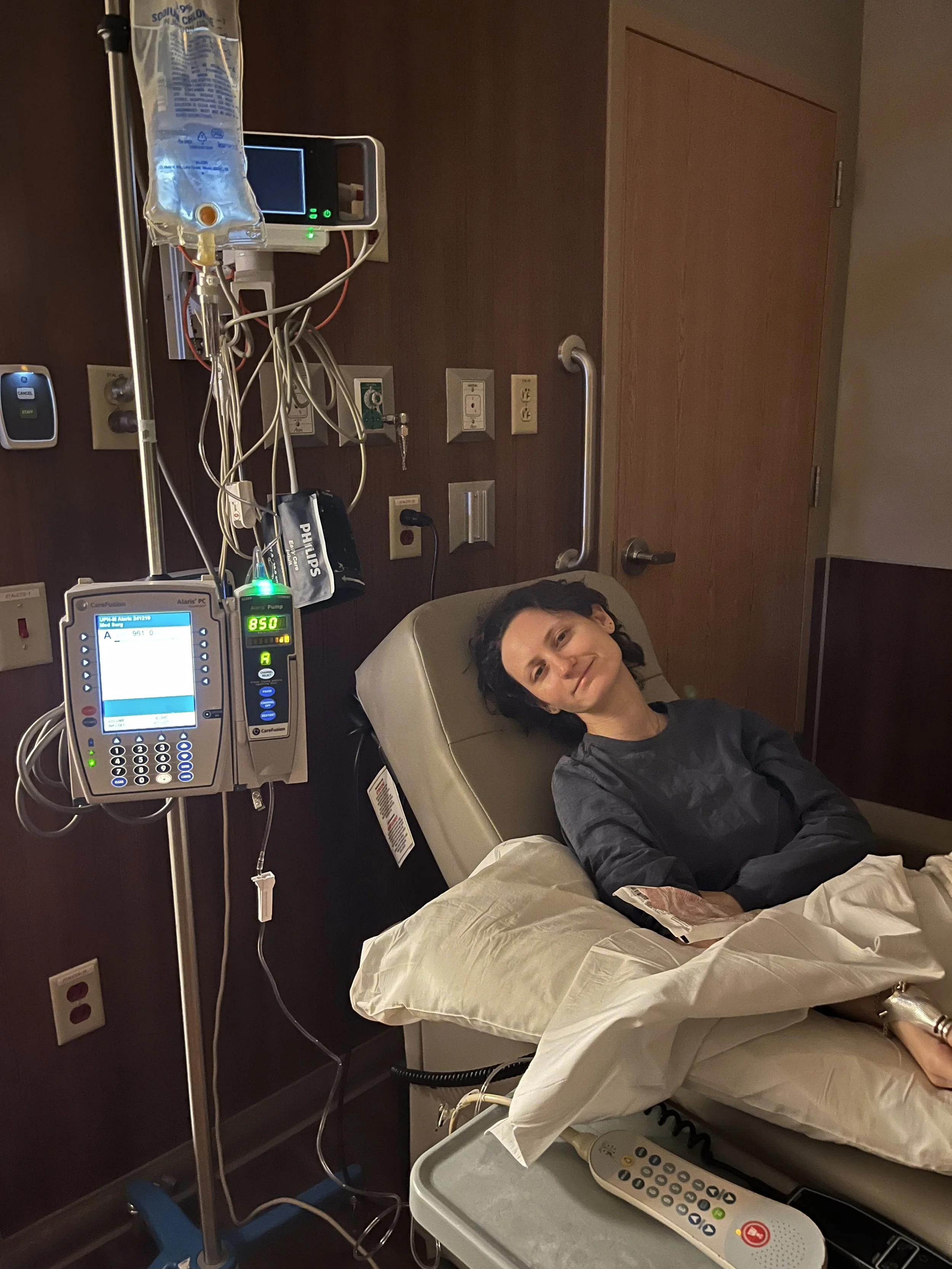 Talia, chornic illness coach with lived experience, getting IV hyrdation for POTS