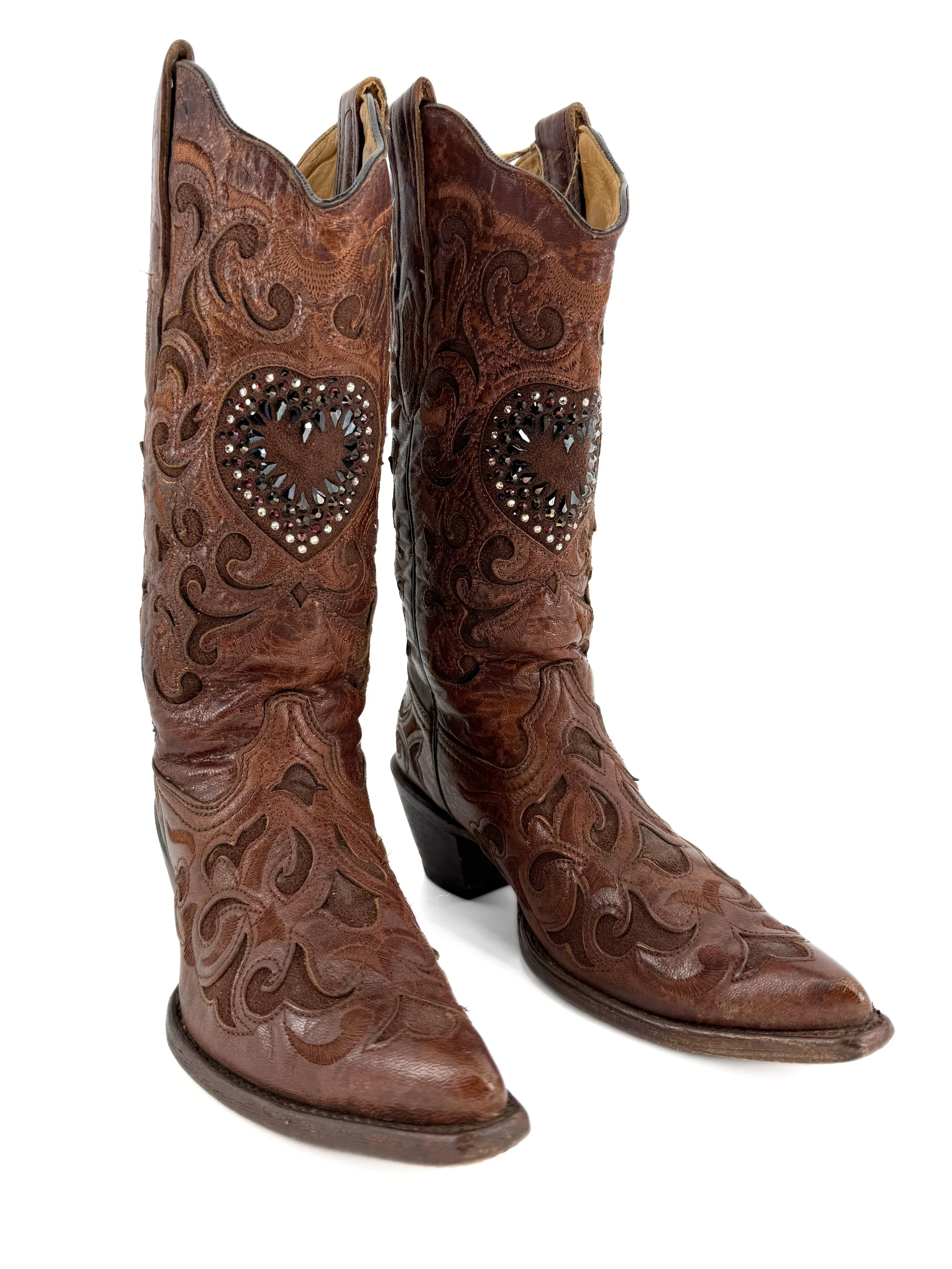 Rhinestone Heart Heritage Boots  - Size 5UK