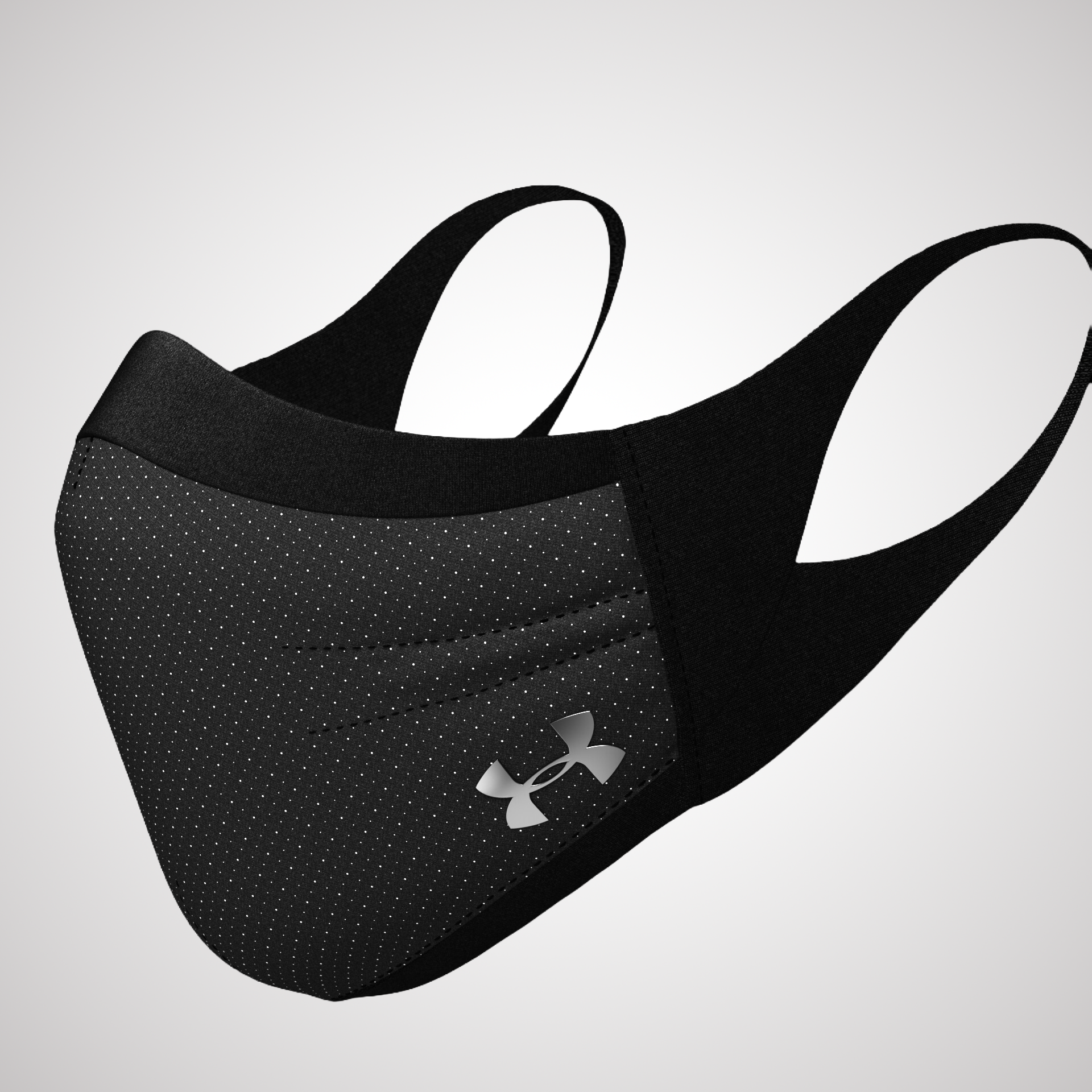 Black face mask with small white dots and Under Armour logo.