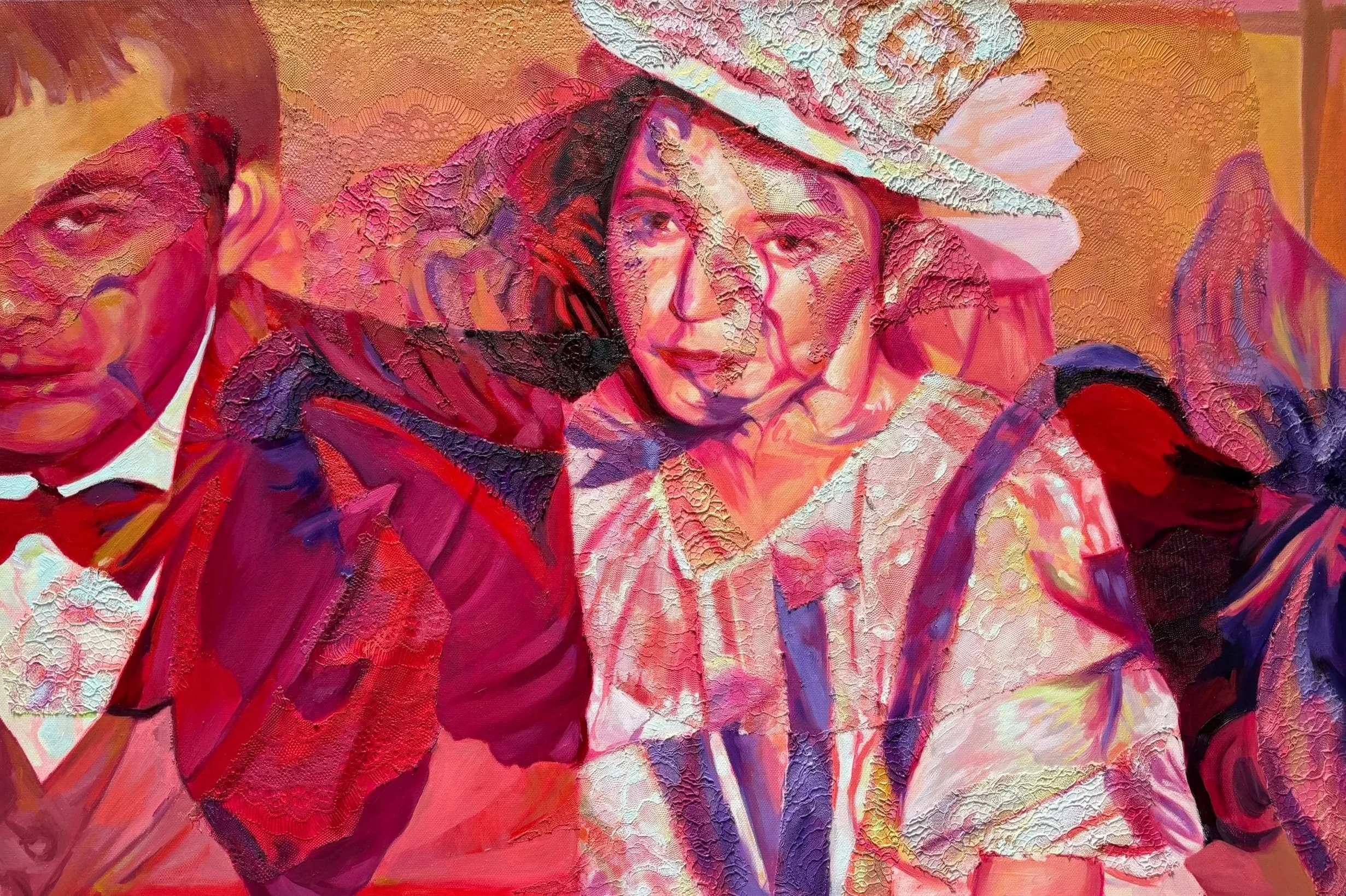 "Till Death", 24 x 36 inches, Oil and Lace on Canvas, 2025 