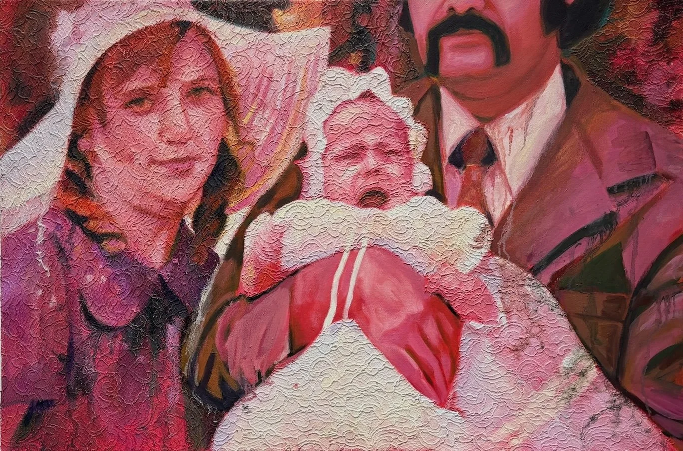 "Tender", 24 x 36 inches, Oil and Lace on Canvas, 2025