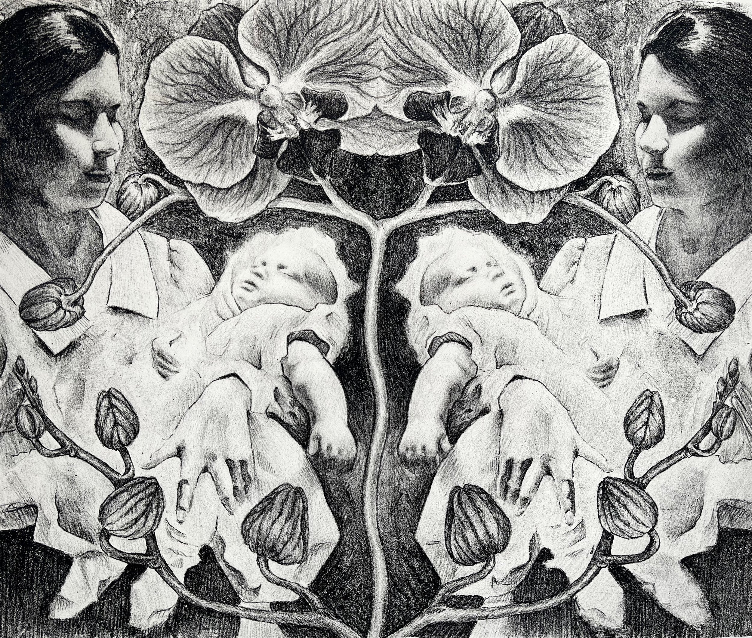 "The Nurturer", 15 x 13 inches, Stone Lithography, 2024