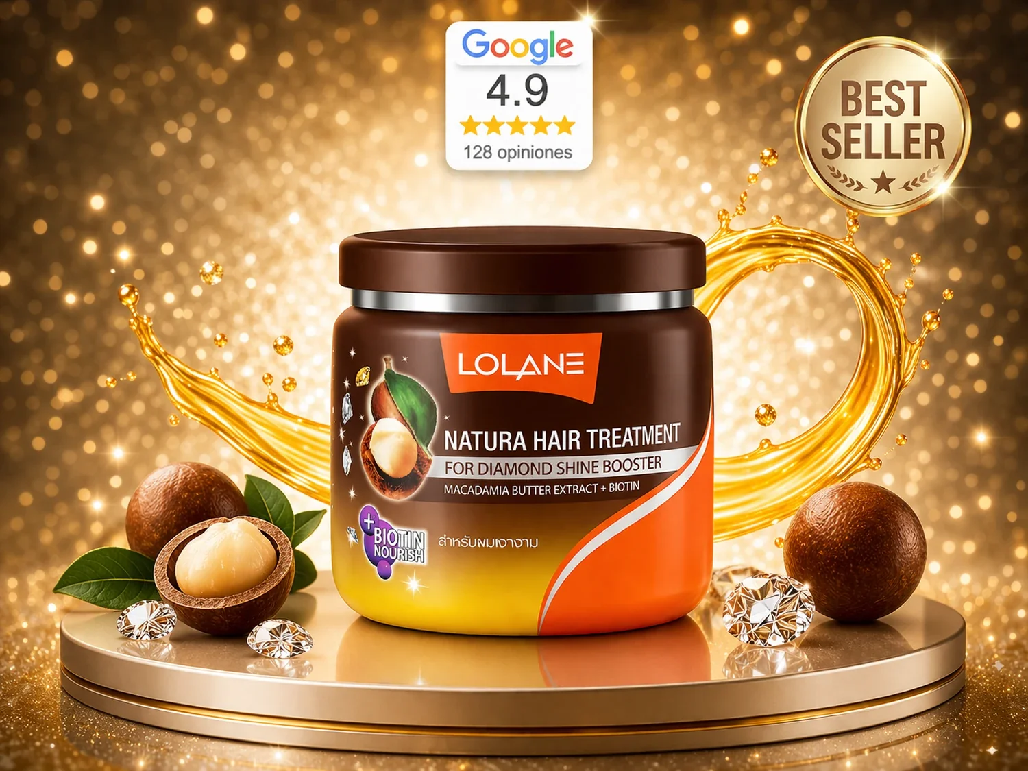 Mascarilla Reparadora Lolane Natura con macadamia para brillo diamante en cabello seco y dañado
