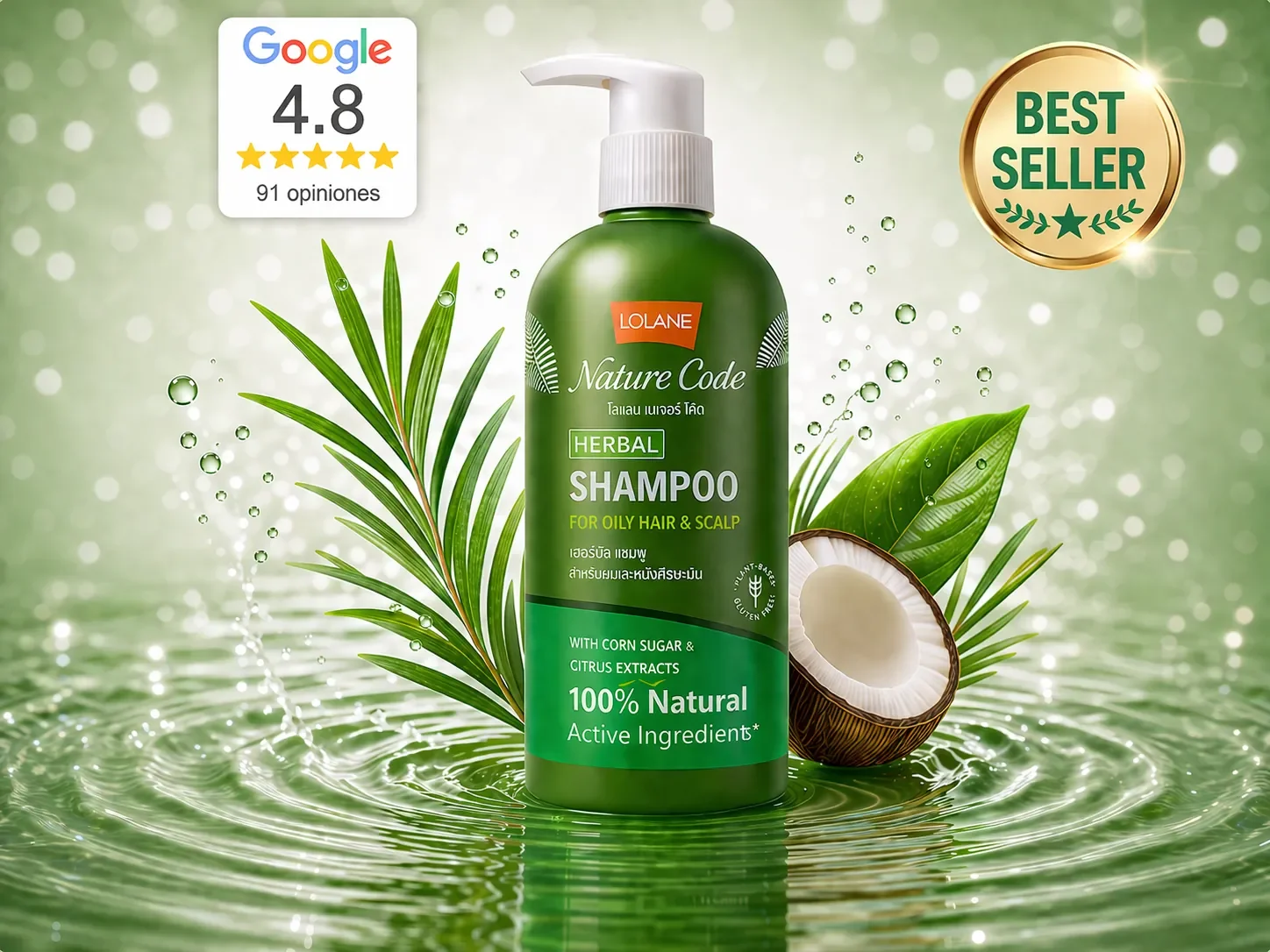 Shampoo Herbal Lolane Nature Code para cabello y cuero cabelludo graso con extractos cítricos y árbol de té