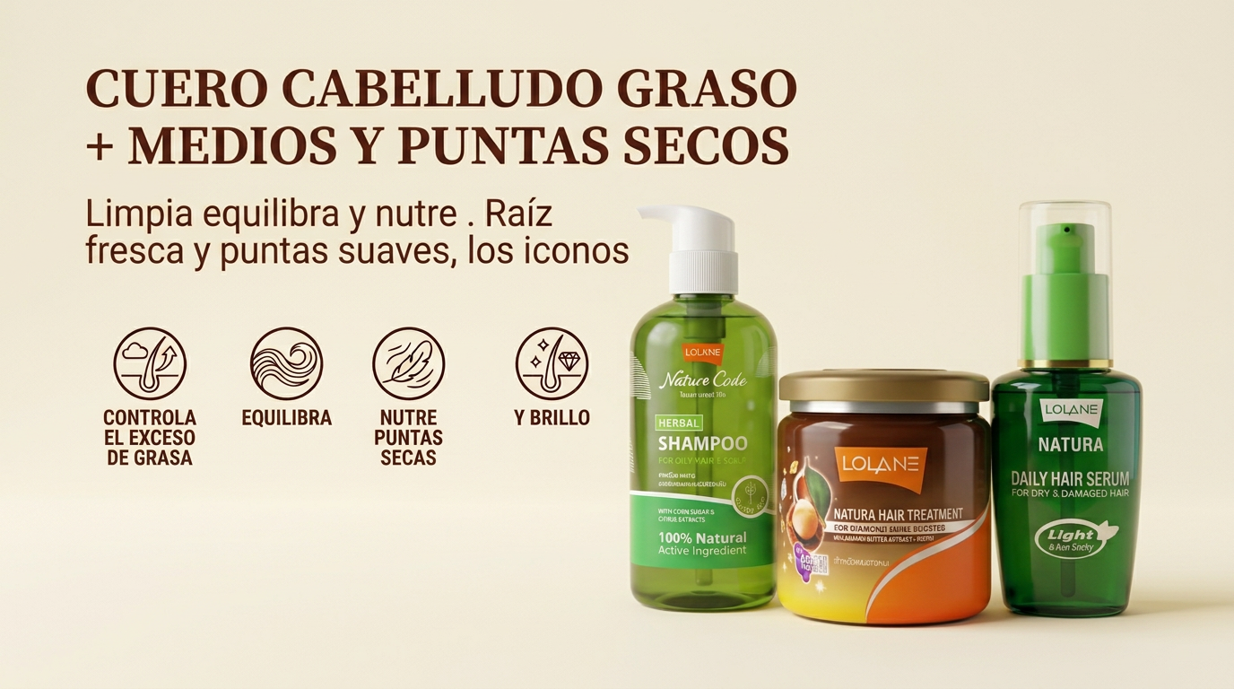 Tratamiento lolane para cabello graso y medios y puntas secos