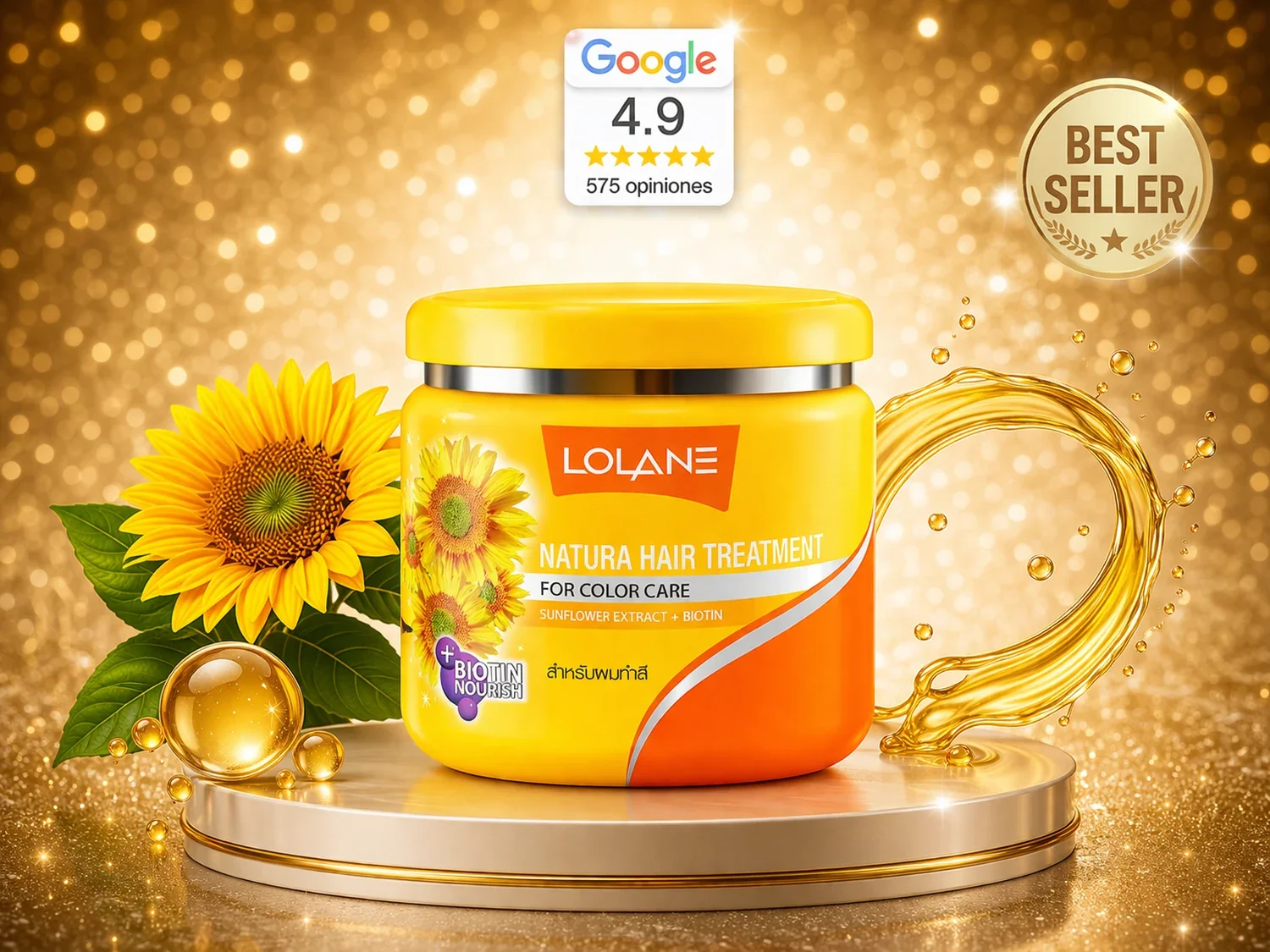 Mascarilla Reparadora Lolane Natura para cuidado del color con girasol y biotina para cabello teñido
