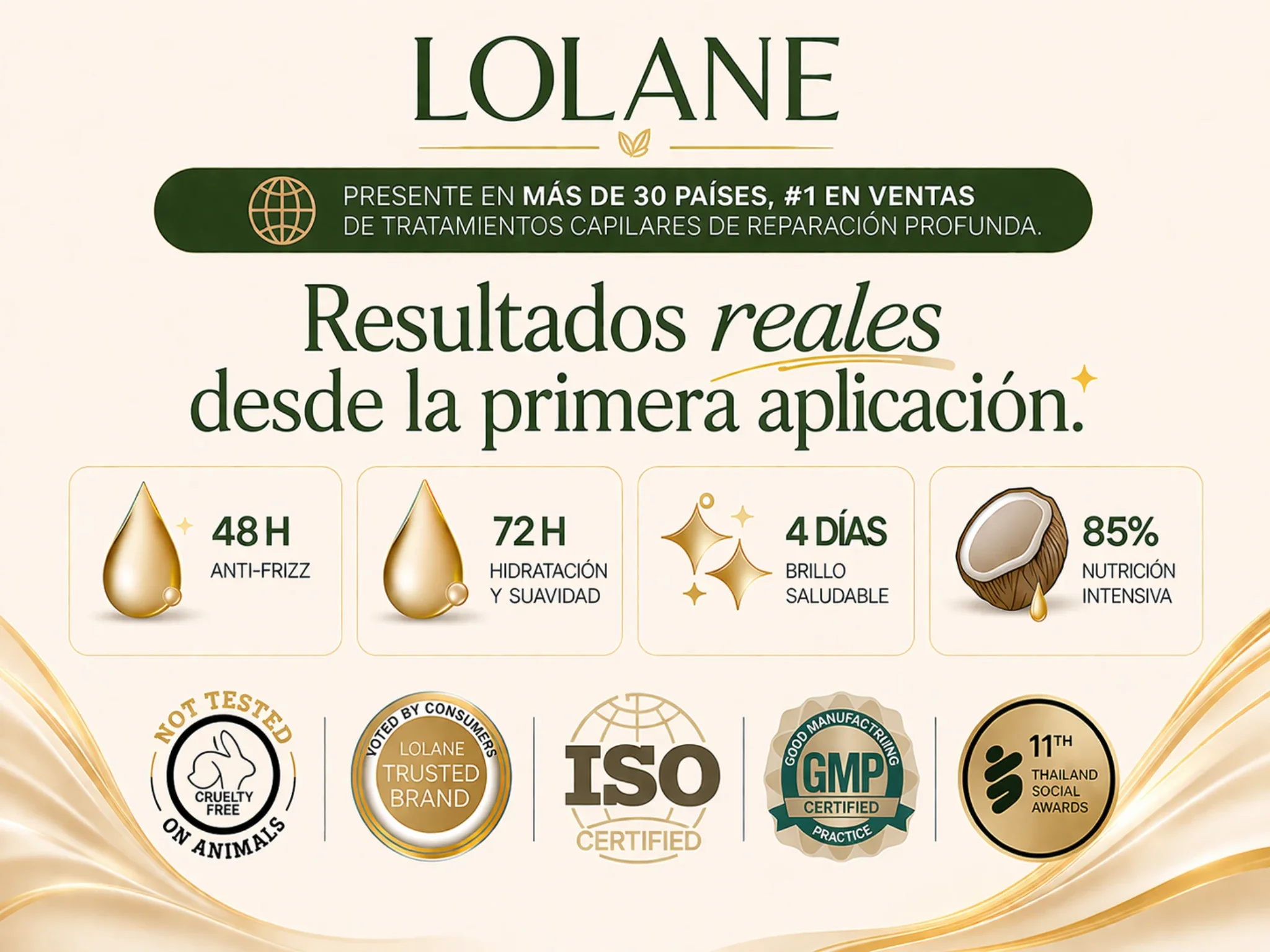 LOLANE en Tai Care México con resultados reales desde la primera aplicación, anti-frizz, hidratación prolongada, brillo saludable y nutrición intensiva para un cabello visiblemente mejor.