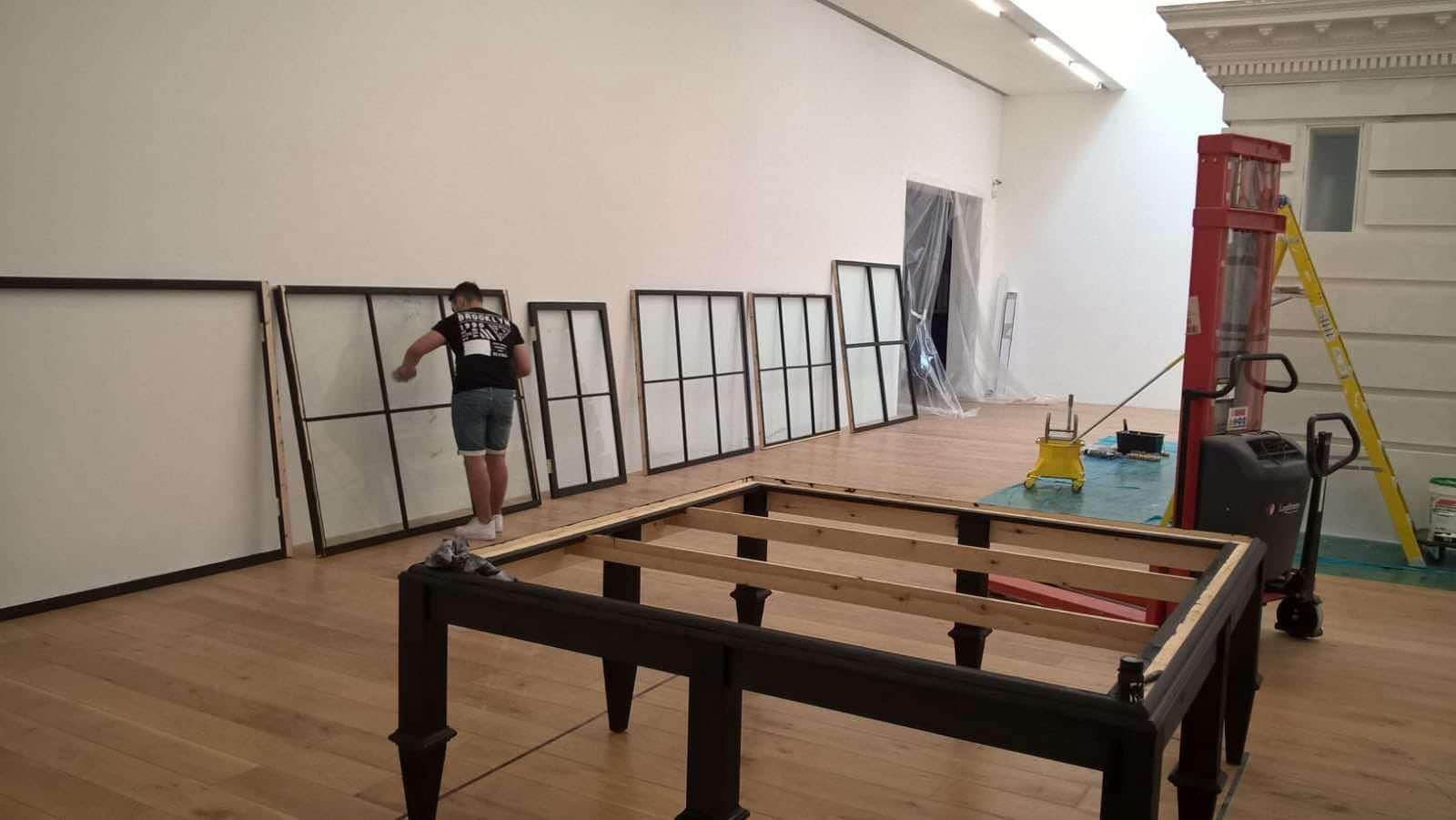 Construction phase of bespoke architectural glass and wood cabinets - Foxborough Furniture Kent