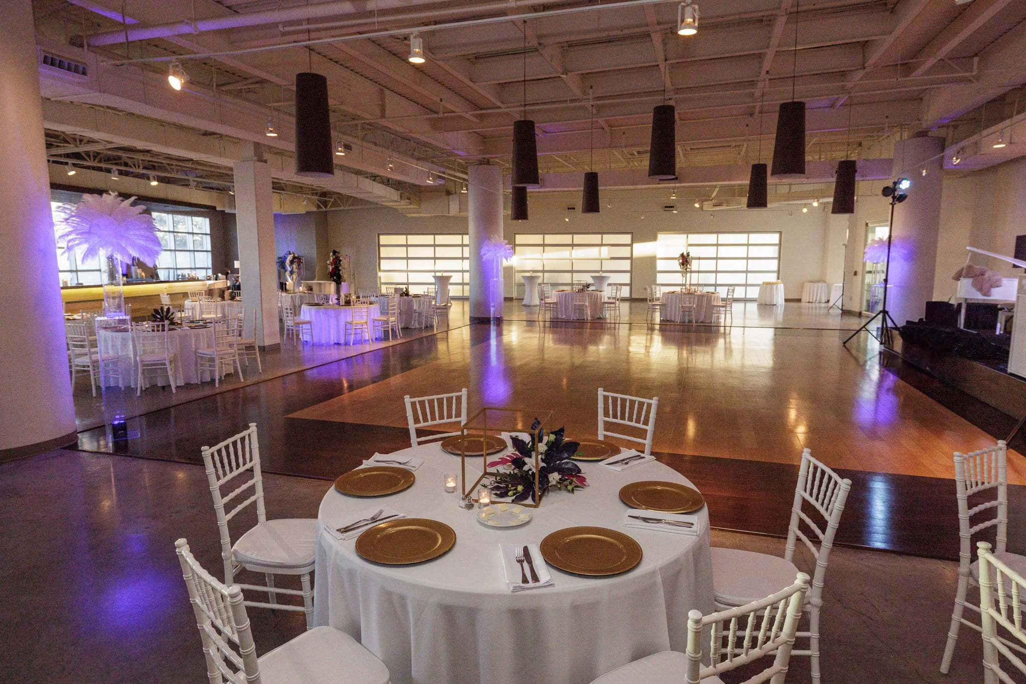 Modern wedding reception setup at level Two events in Dallas