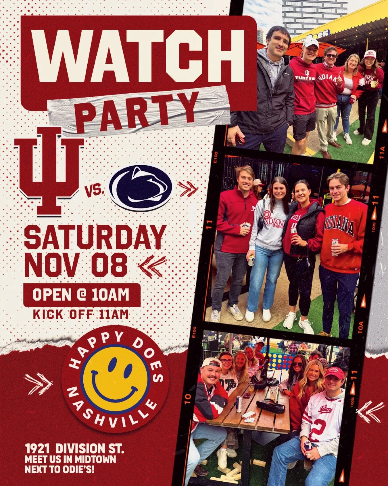 Hoosiers Watch Party is going down! 🏈 Watch the undefeated @indianafootball play @pennstatefball this Saturday, 11/8! Doors @ 10AM / Kickoff @ 11AM