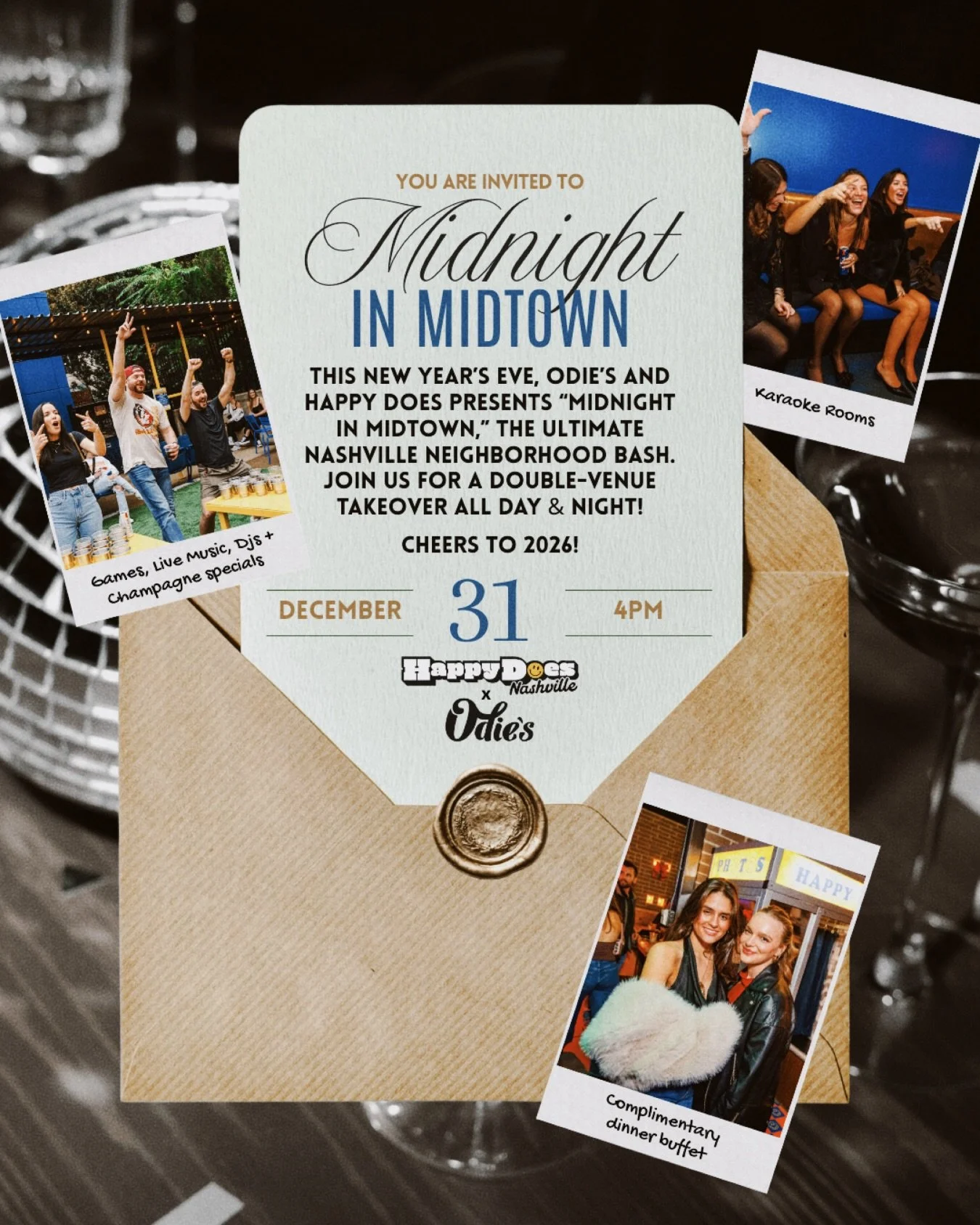 You&rsquo;re invited! 🍾🪩✨ NYE is just 10 days away! Lock in your plans and ring in the new year at Happy and @odiesbar. Two venues. One wild night! Ticket link in bio.