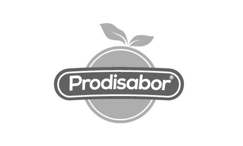Gray logo with a stylized fruit and a leaf above, featuring the brand name 'Prodisabor' in the center.