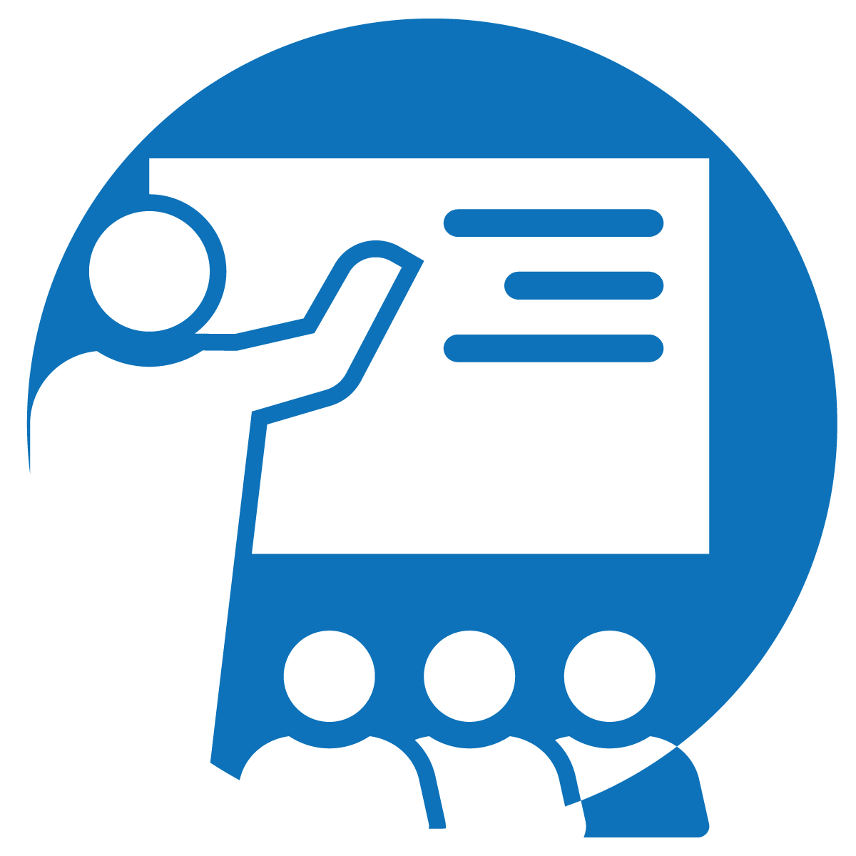 Icon of a person giving a presentation in front of an audience.