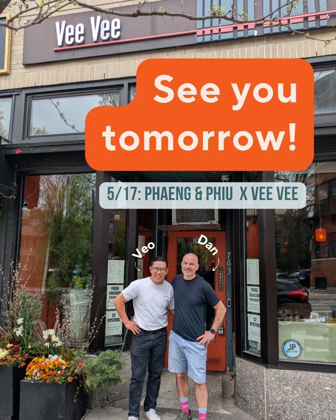The weather gods heard our prayer! 🌞 High 70s tomorrow and we just opened up even more patio seating at @veeveejp to make the most of it.

Lao food is coming back to Jamaica Plain and there is still time to grab a spot. Walk-ins welcome on the patio
