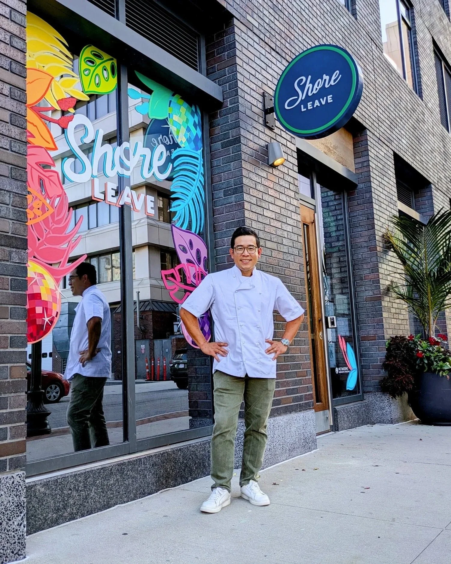 Chef Veo smiling in front of Shore Leave in Boston's South End