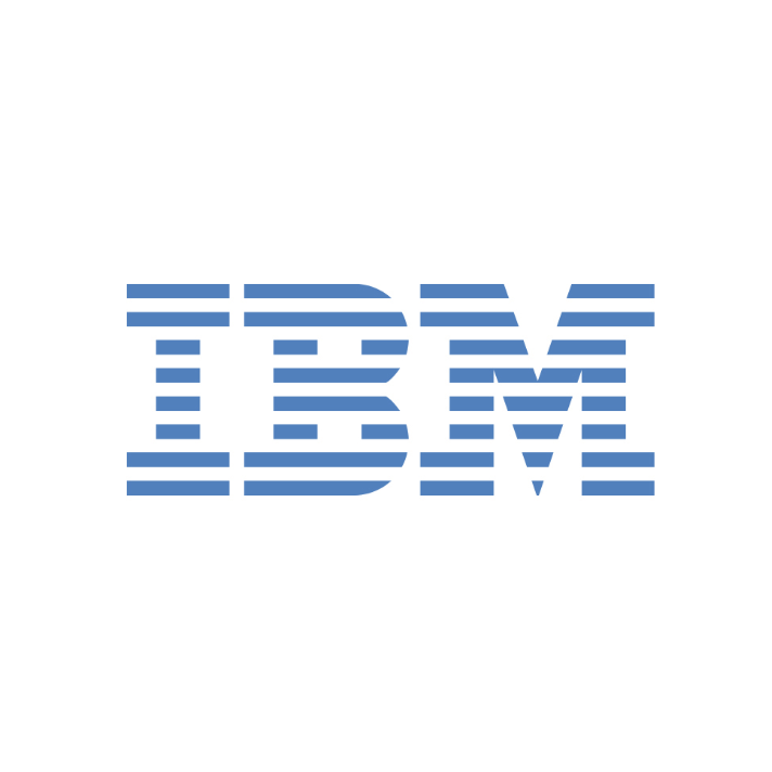 IBM logo with blue horizontal stripes on a white background.