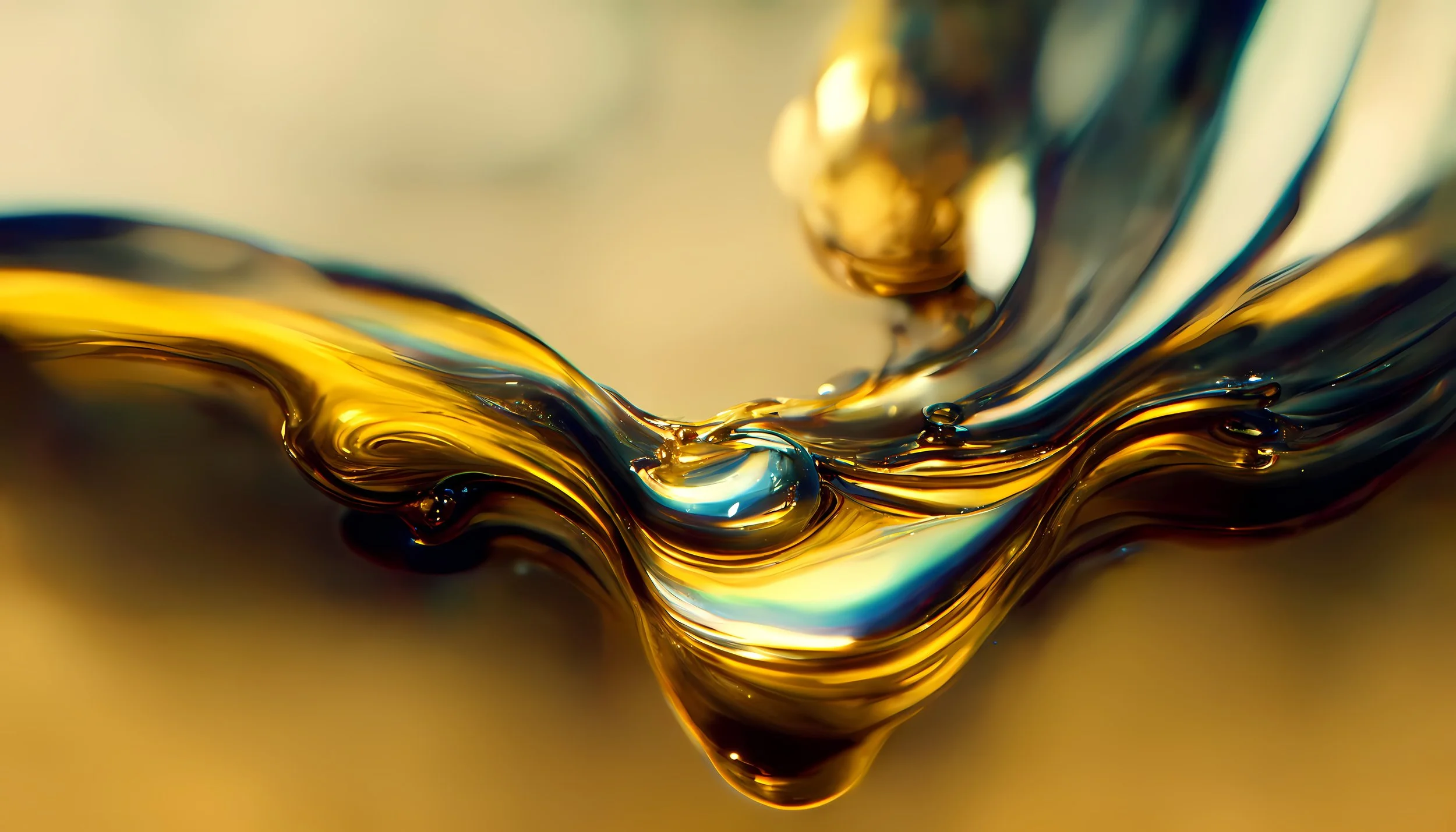 Close-up of swirling, reflective, golden-colored liquid with a smooth, glossy texture.