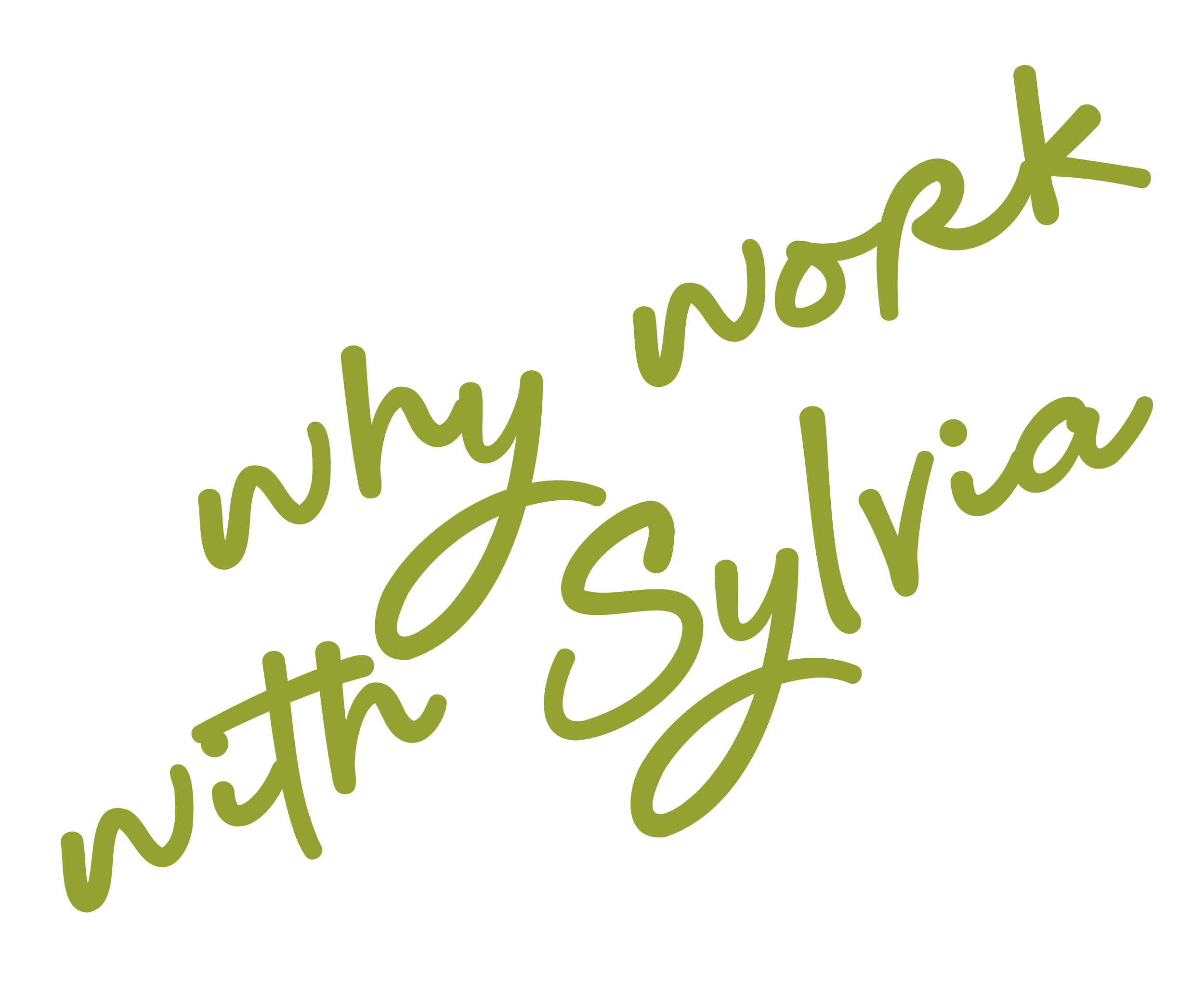 Text in handwritten style that says "why not with the Sylvia" in olive green on a black background.