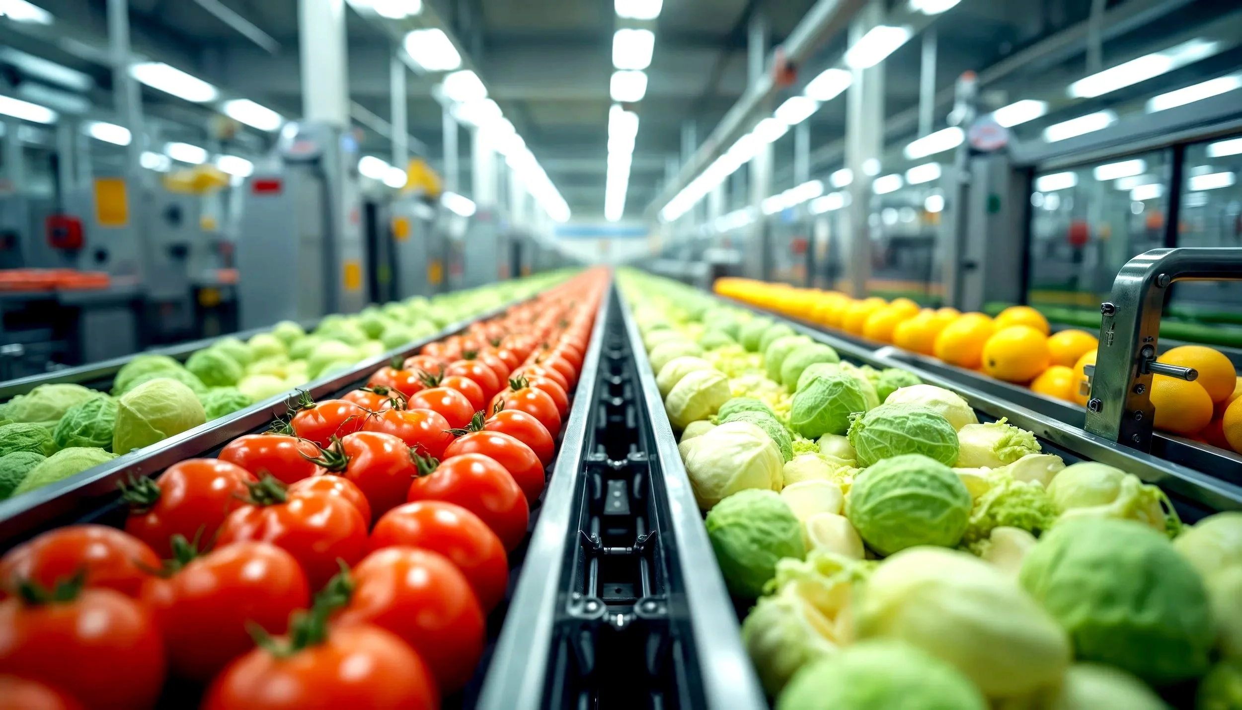 Vegetable move along a food processing line